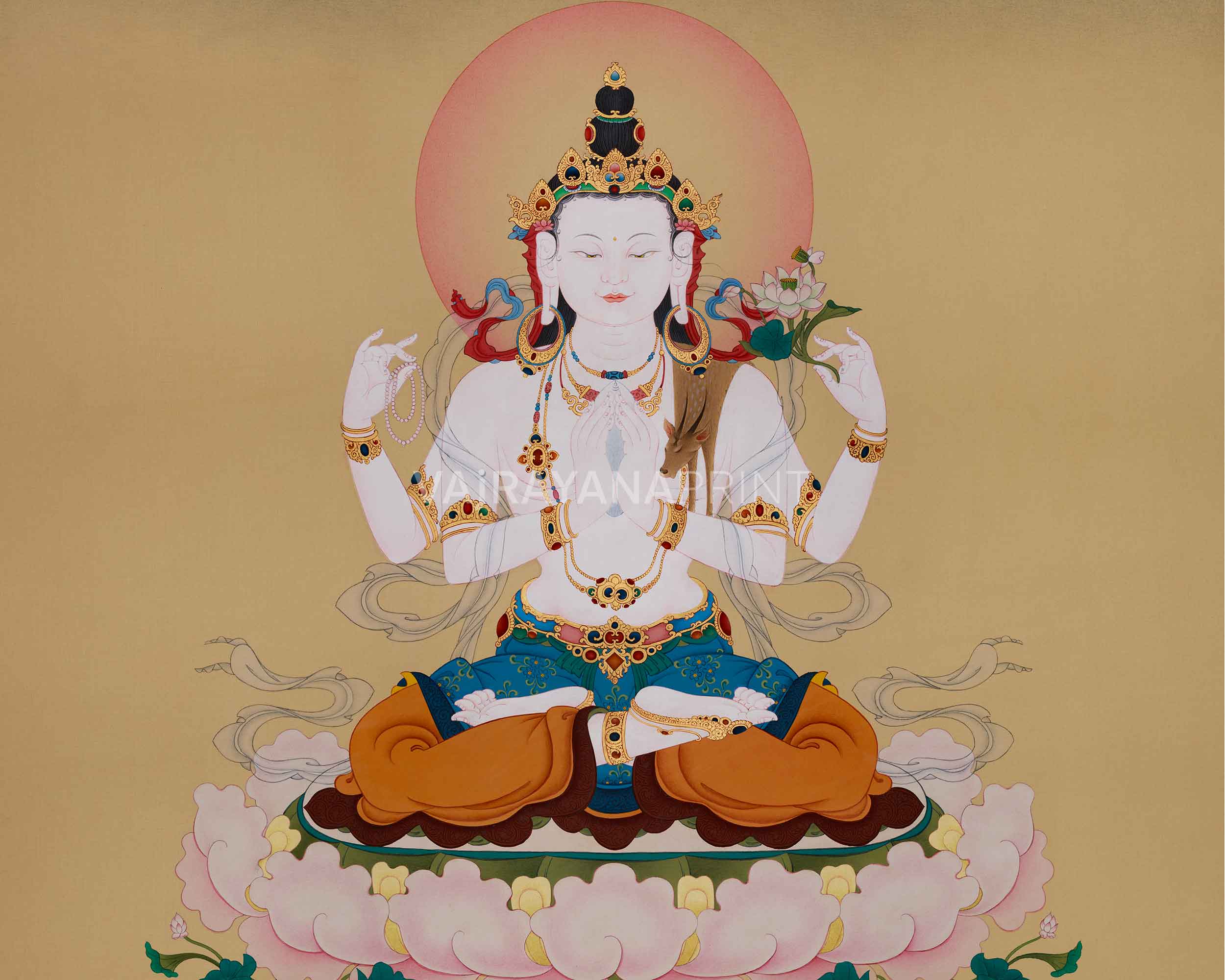 Chenrezig Buddhist Thangka Print | Bodhisattva Deity | Compassion Buddha
