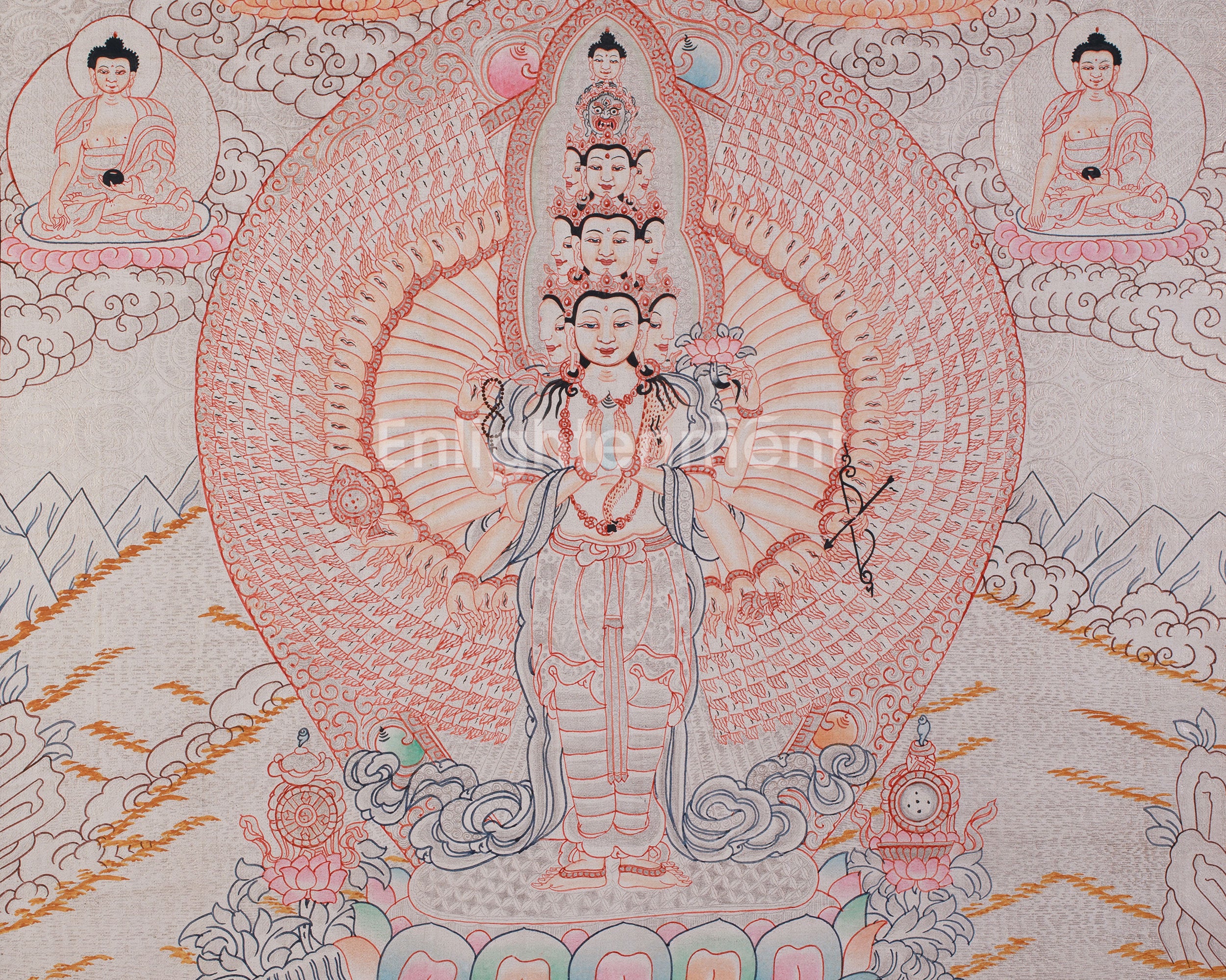Sacred Art Of 1000 Armed Chenrezig | Avalokiteshvara Thangka | Spiritual Artwork