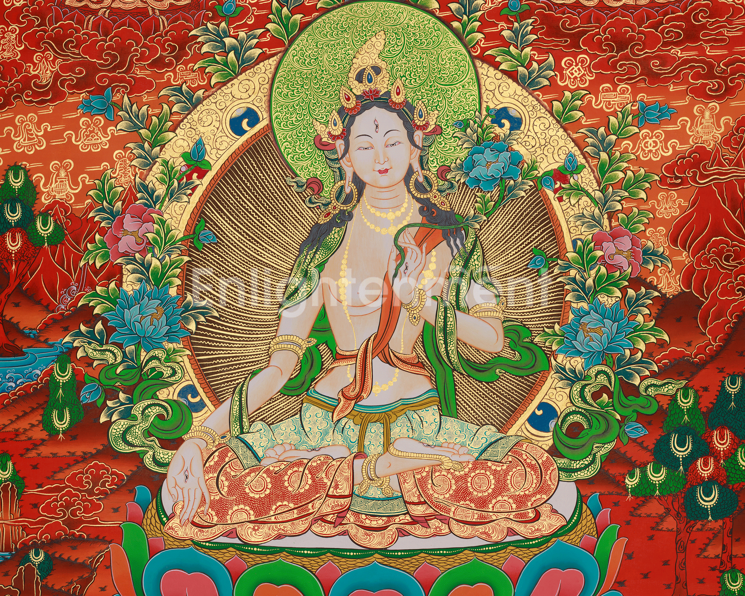 White Tara Healing Deity Thangka | Longevity, Compassion, and Peaceful Protection Art