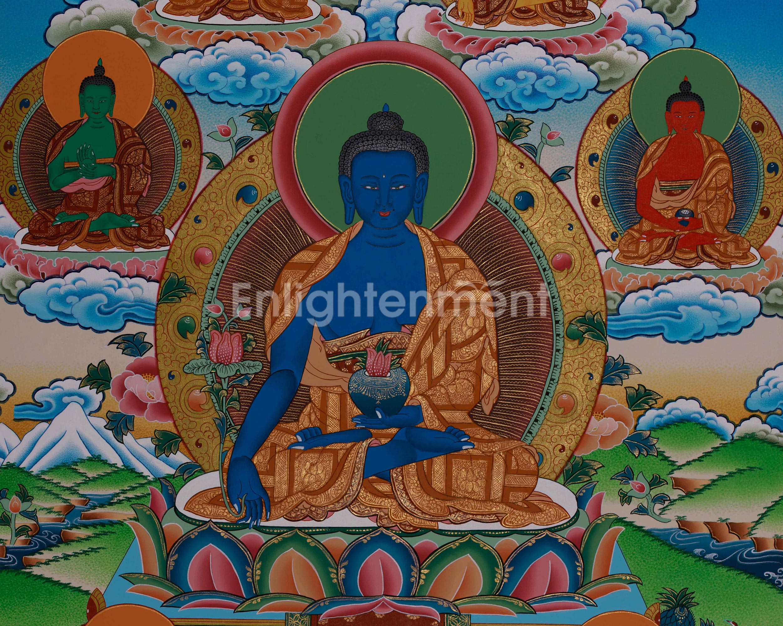 Eight Medicine Buddhas Thangka | Assembly of Healing Deities