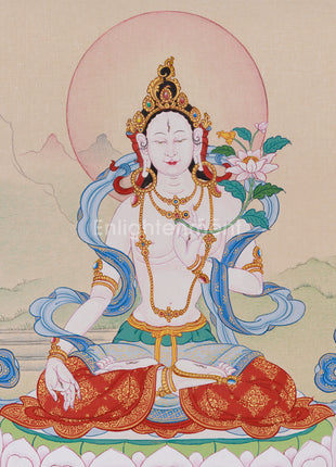 Goddess of Longevity White Tara Thangka | Buddhist Healing Arts