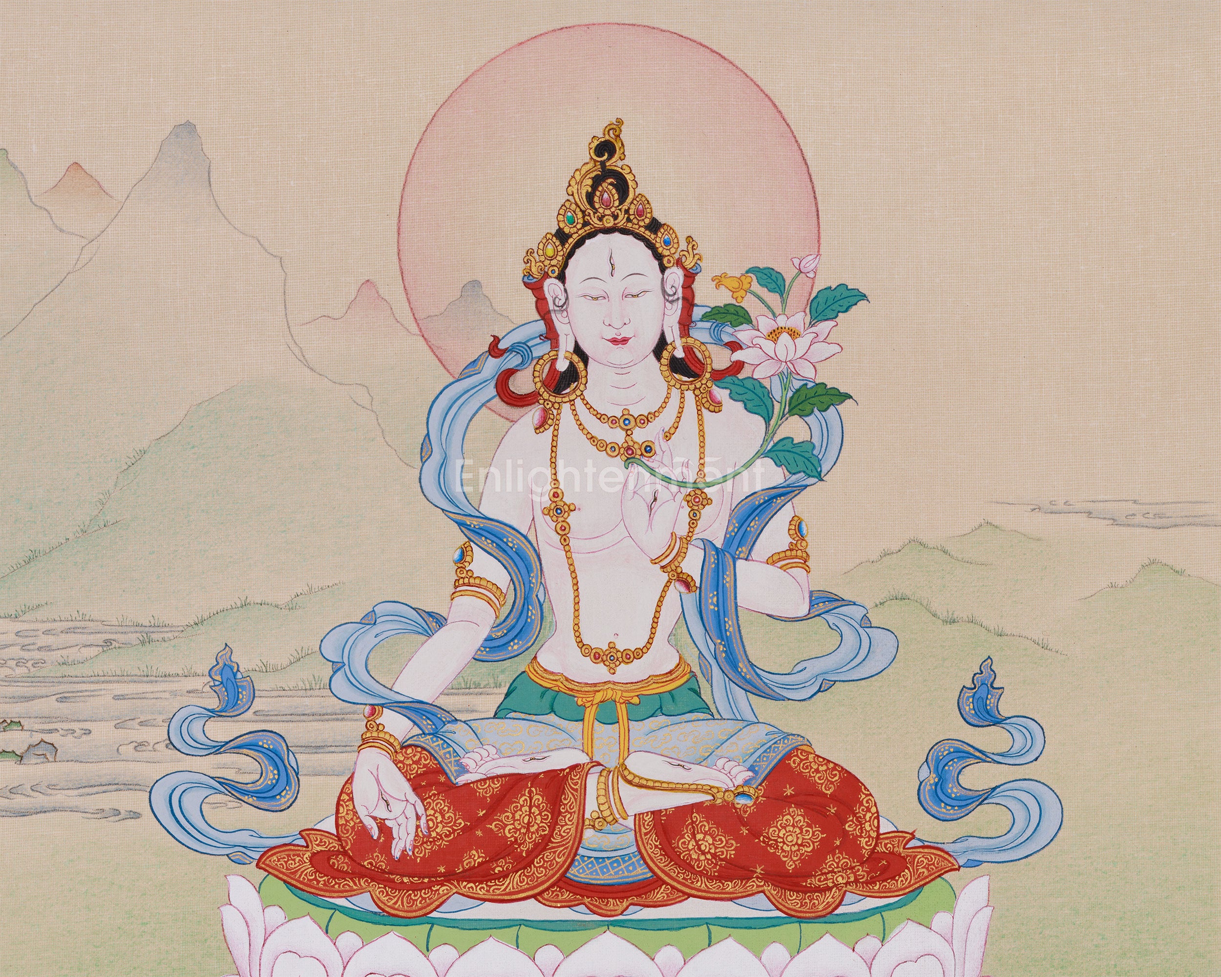 Goddess of Longevity White Tara Thangka | Buddhist Healing Arts
