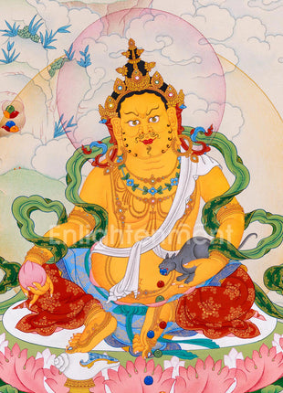 Hand-Painted Dzambhala Thangka | God Of wealth (with consecration and brocade included)