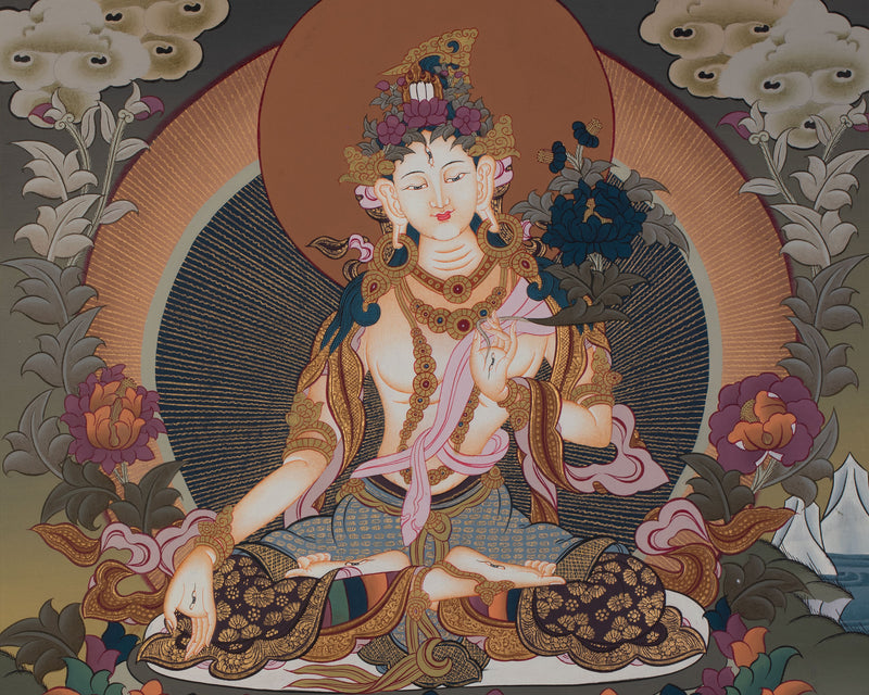 Original Hand-Painted White Tara Thangka Religious Art | Goddess of Healing