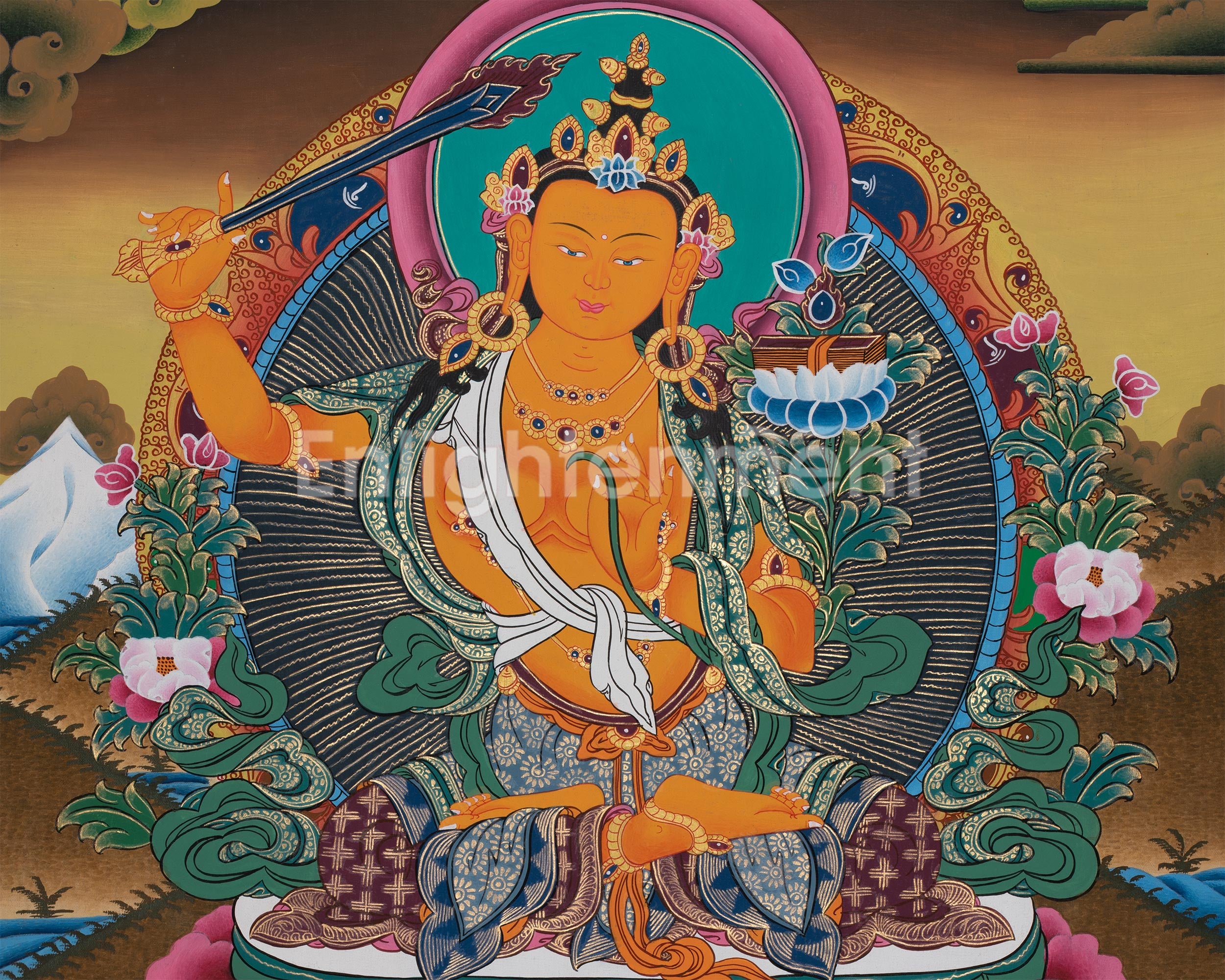 Manjushri, Buddha of Infinite Wisdom | Traditional Tibetan Thangka Art