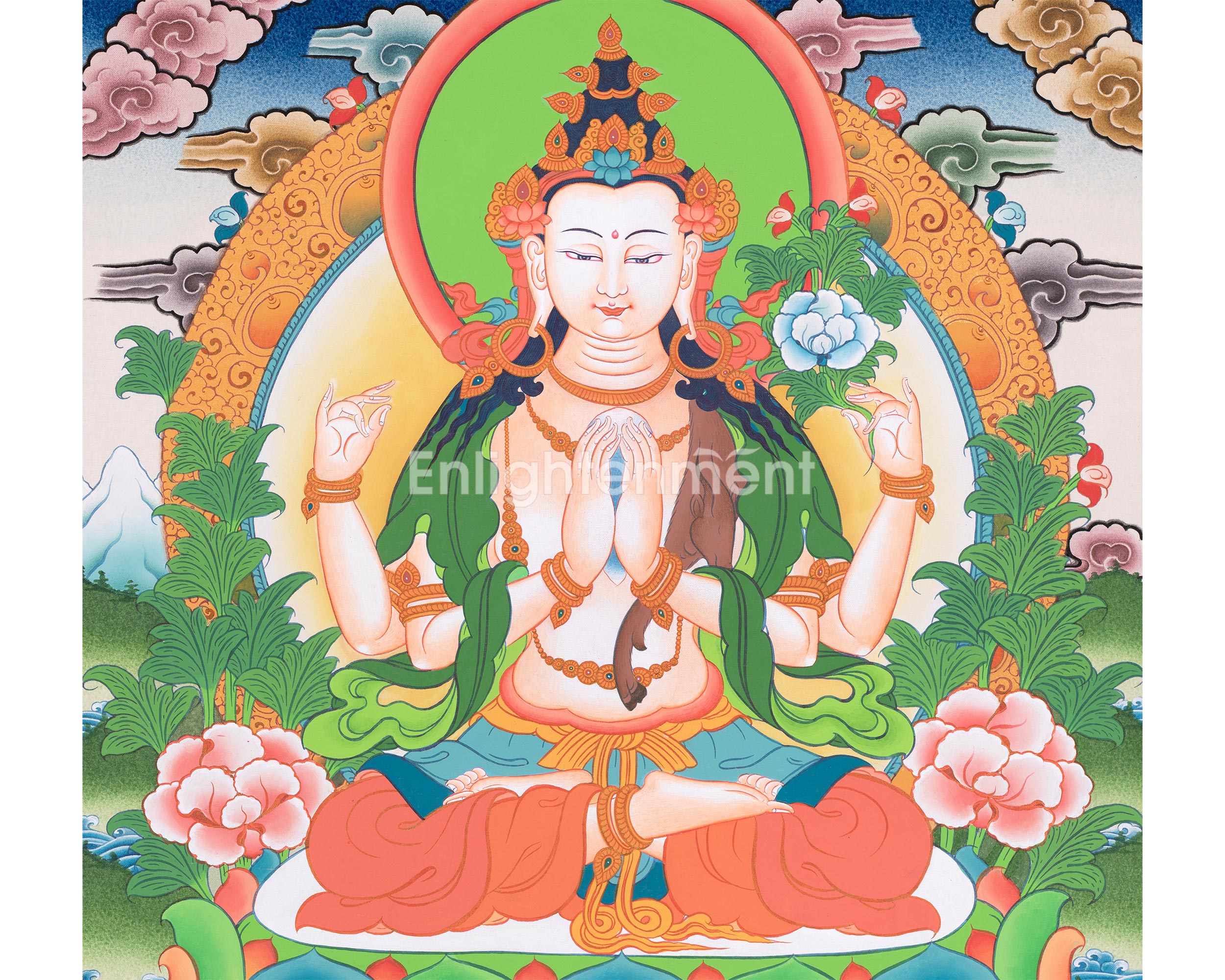 Traditional Chenresig Thangka | The Bodhisattva Of Compassion | Religious Wall Decors