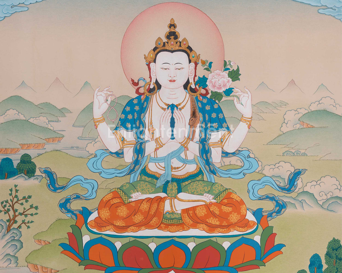 Chenrezig Buddhist Painting | The Bodhisattva Of Boundless Compassion In Tibetan Buddhism