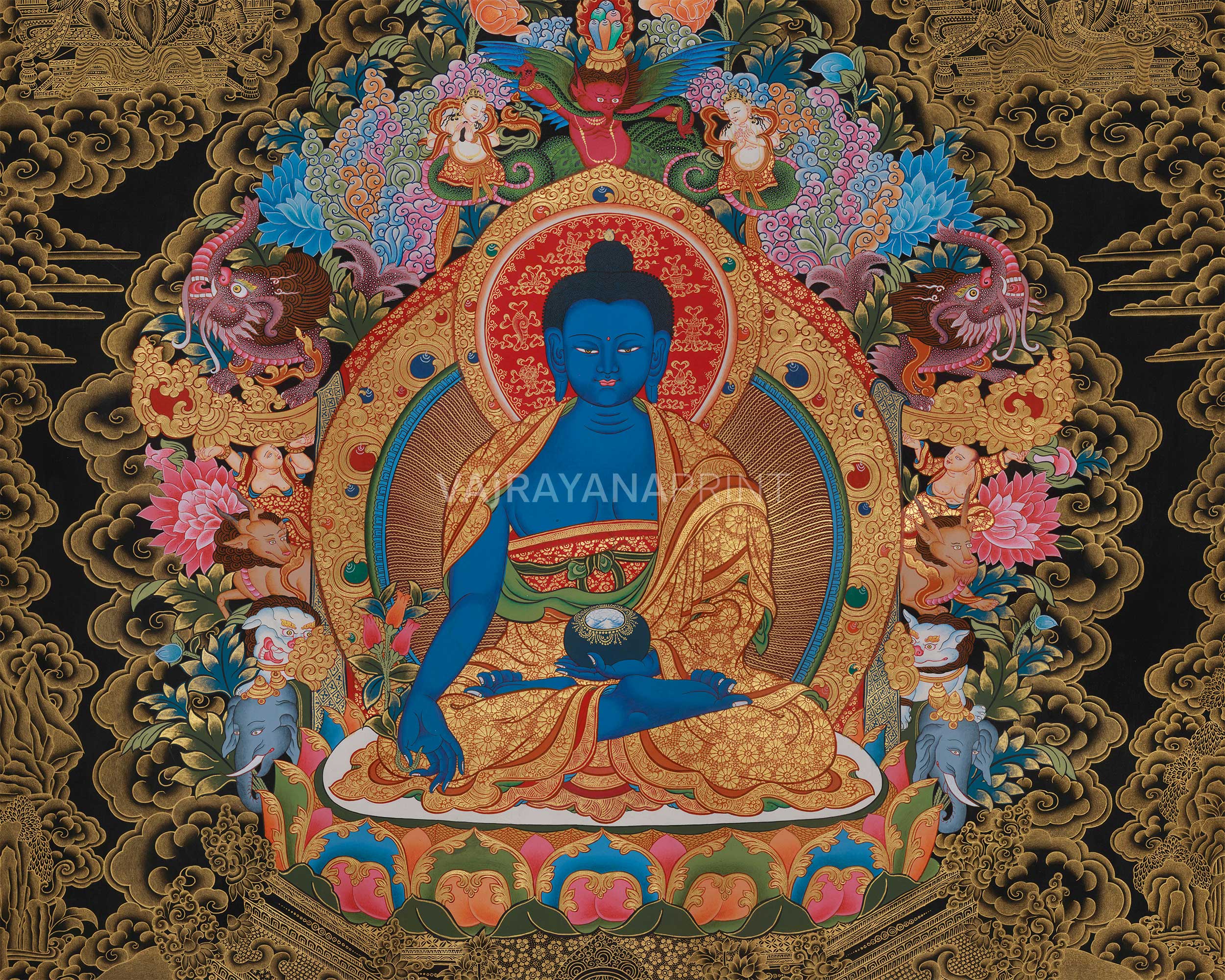 Golden Presence of Bhaishajyaguru, Medicine Buddha | Giclee Canvas Print