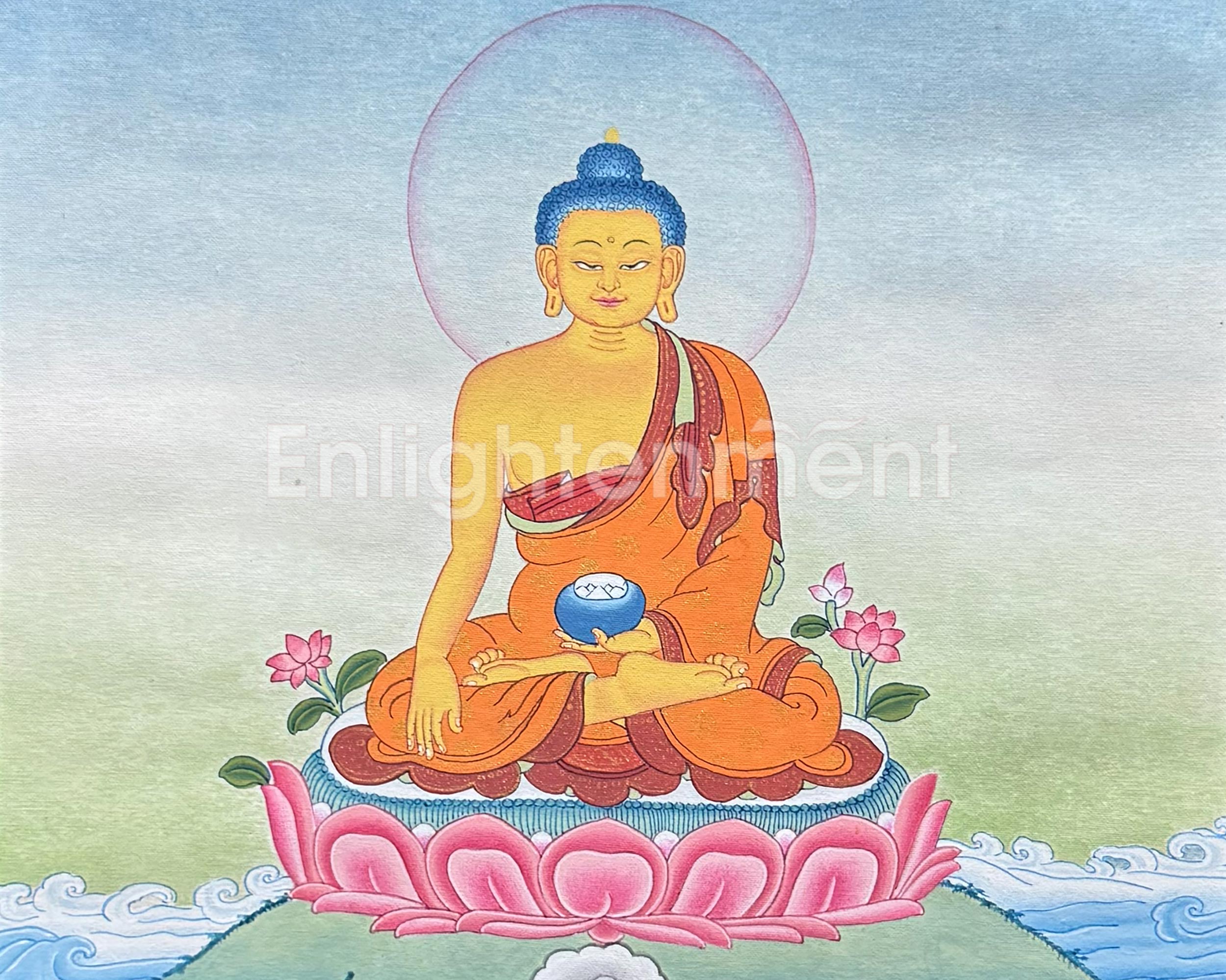 Siddhartha Gautama Thangka With Brocade | The Enlightened One Shakyamuni Buddha