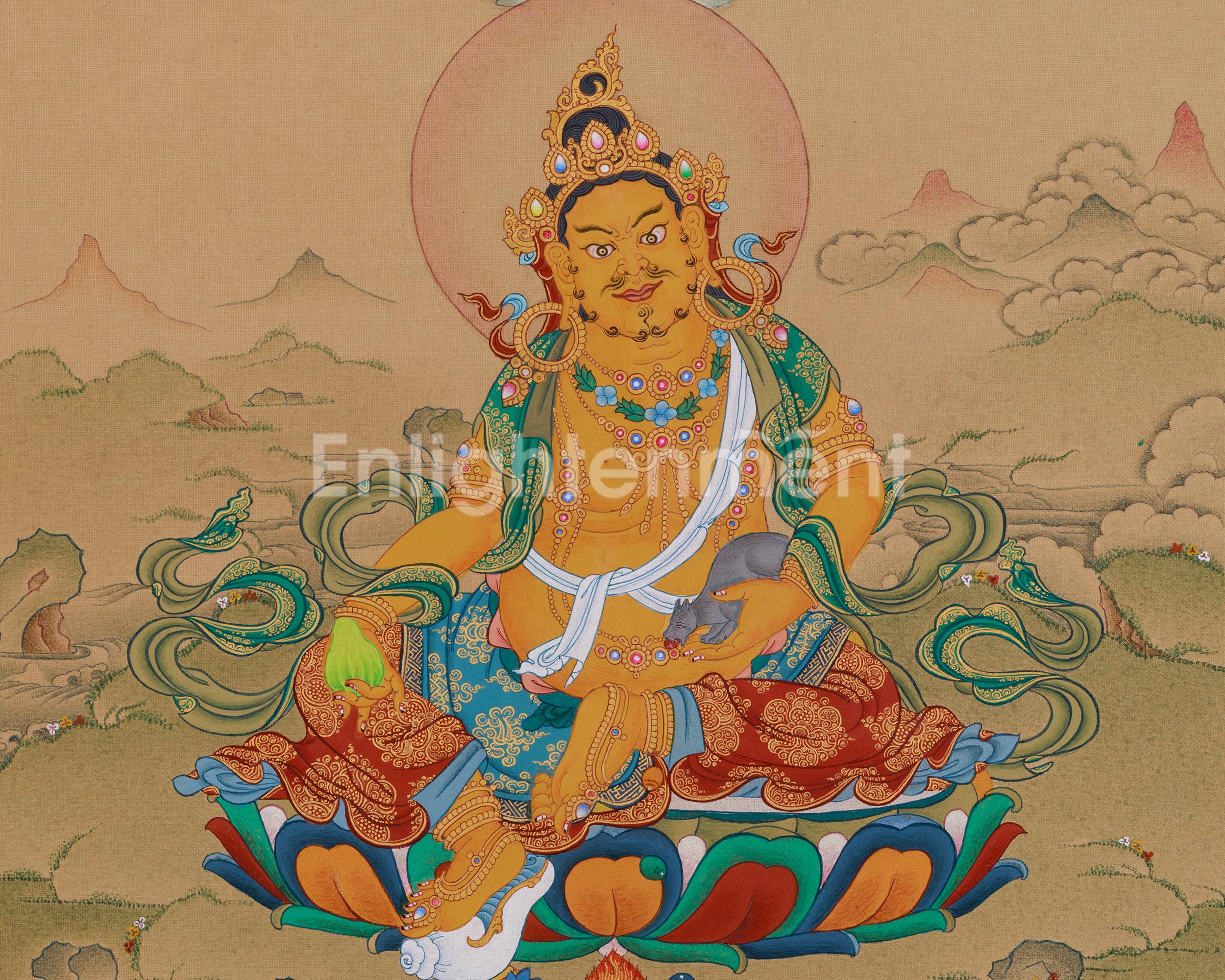 Sacred Thangka of Dzambhala with Ratnasambhava | Buddha of Wealth and Wisdom
