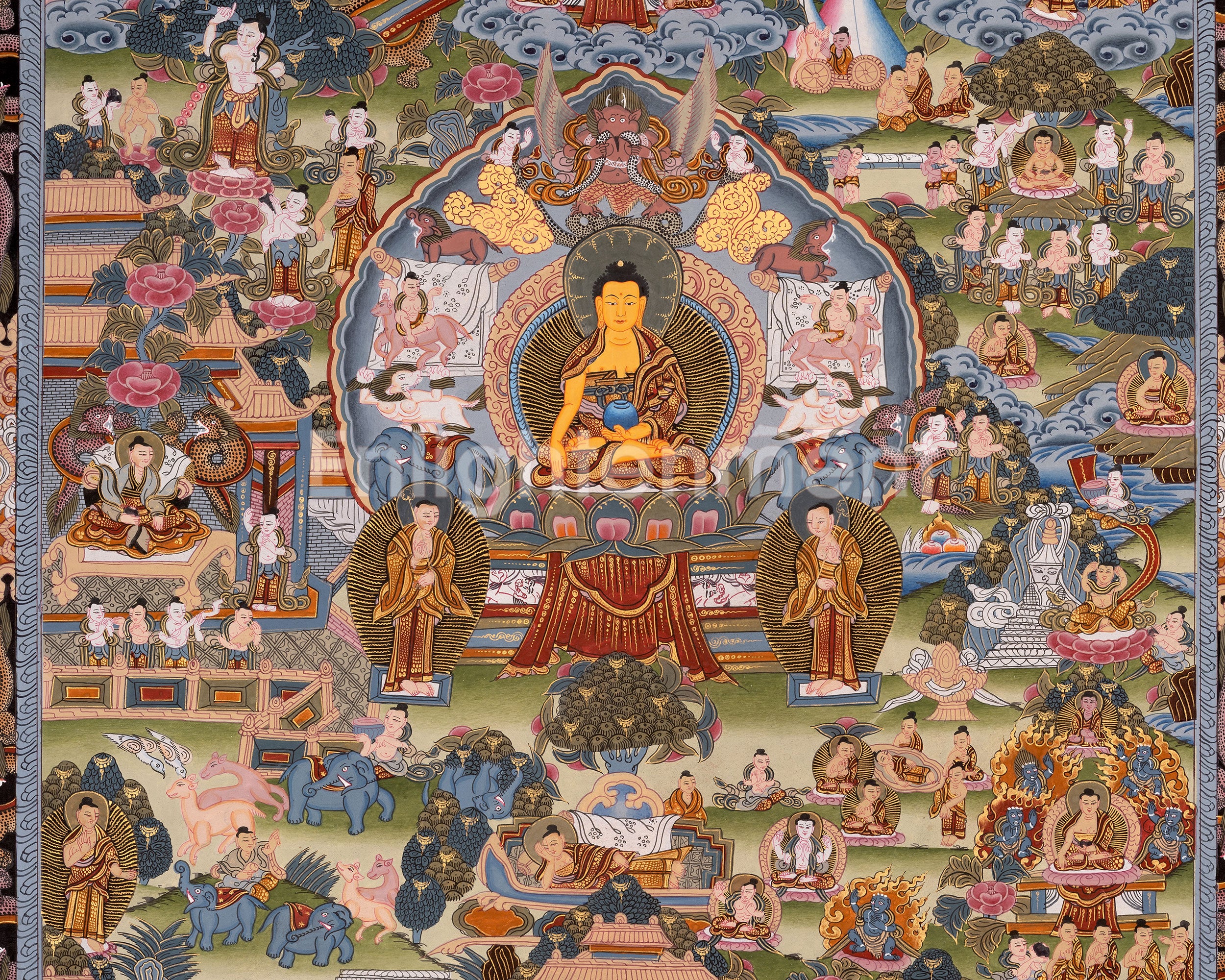 Buddha life Story | Vintage Buddha Thangka