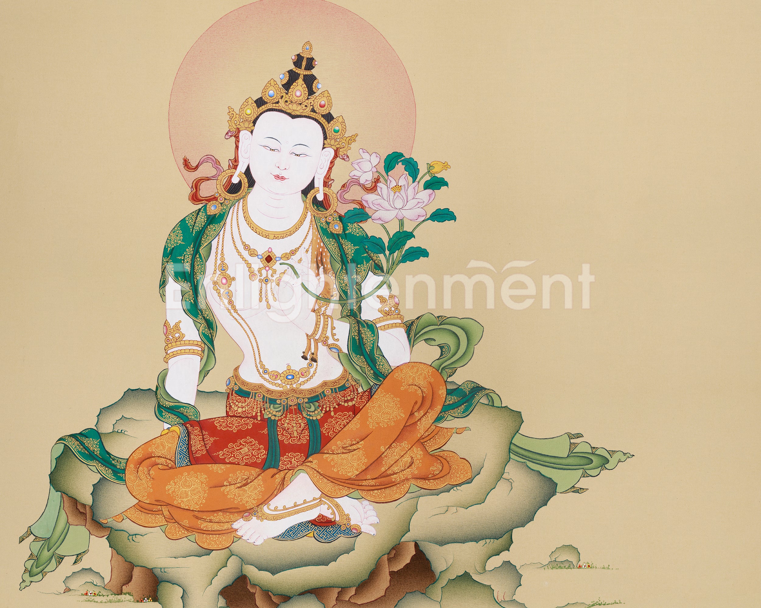 Divine Two-Armed Chenrezig Artwork | The Compassionate Bodhisattva Thangka