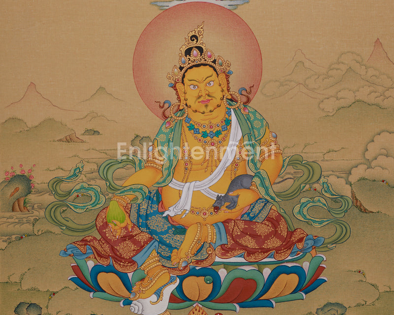 Tibetan Dzambhala with Ratnasambhava Thangka |  Prosperity Artwork