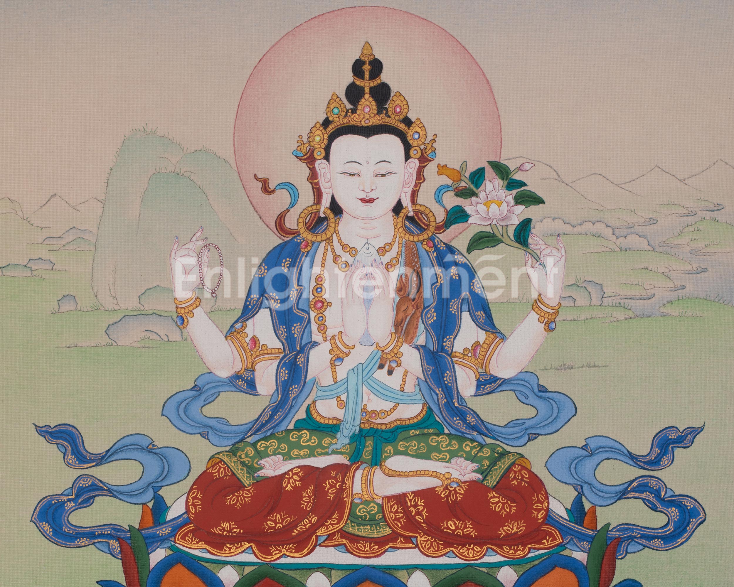 Chenrezig Spiritual Thangka Art | Sacred Representation of Compassion and Wisdom | Home Decor