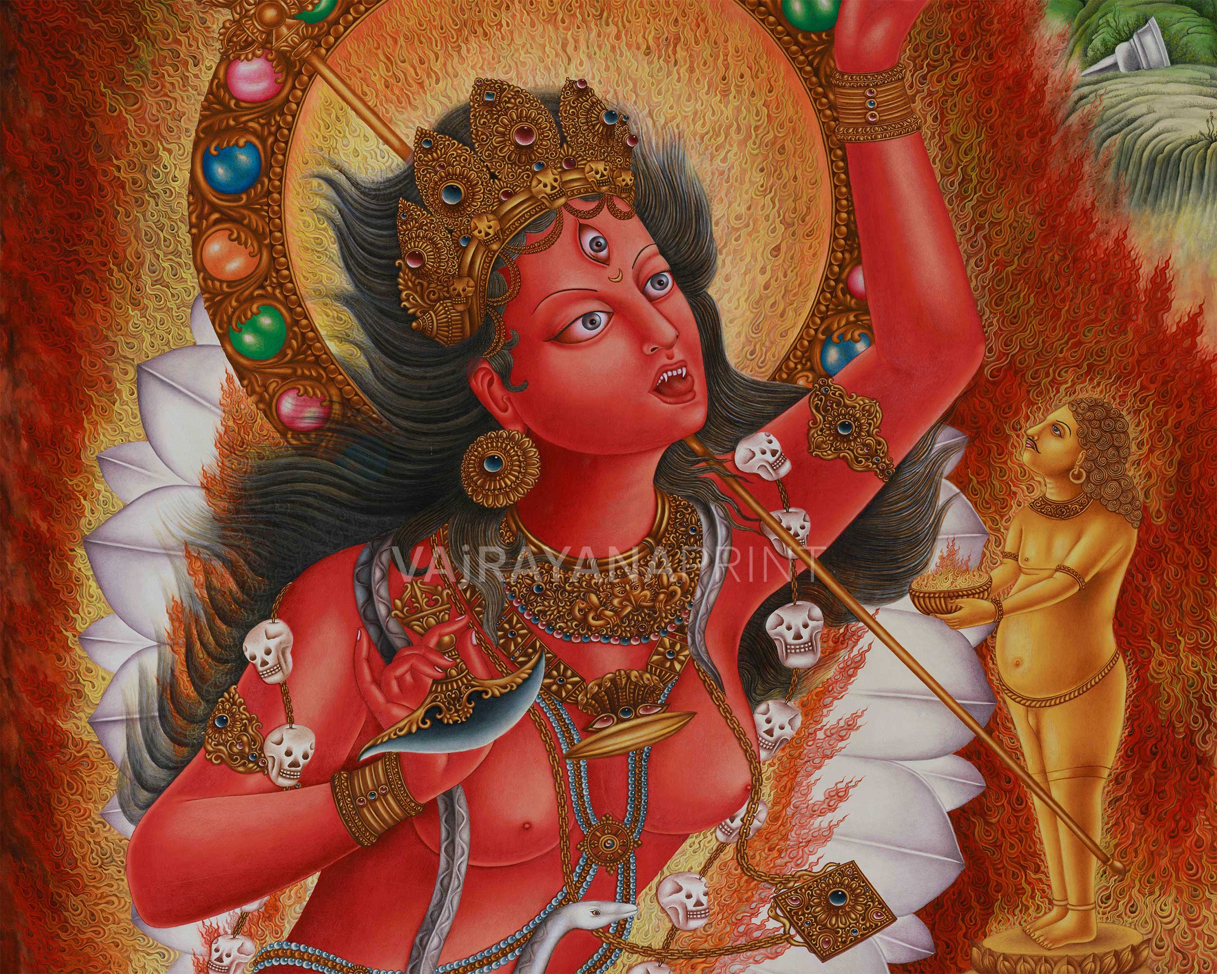 Female Buddha, Vajrayogini Thangka Print | Fierce Wisdom in Giclée Cotton Canvas