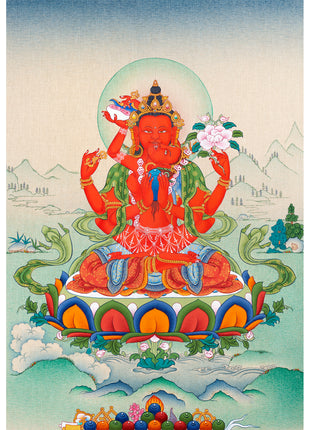 Red Chenrezig Thangka | Gyalwa Gyatso | Meditational Deity | Karma Kagyu Lineage