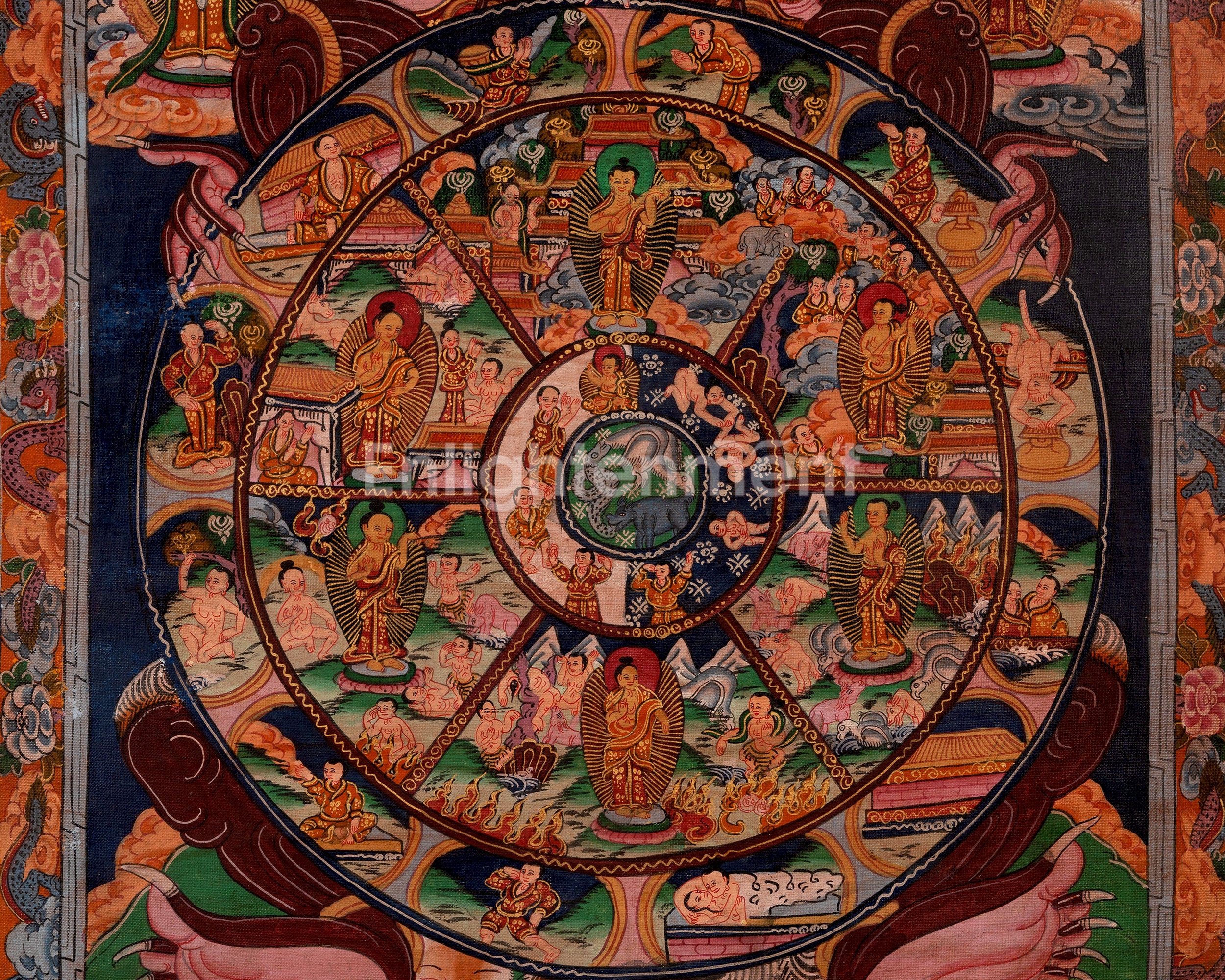 Original Bhavachakra Thangka | Traditional Handpainted Art | Wall Decors
