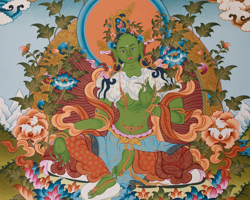 Religious Green Tara Thangka Painting | Mother of Liberation and Compassion