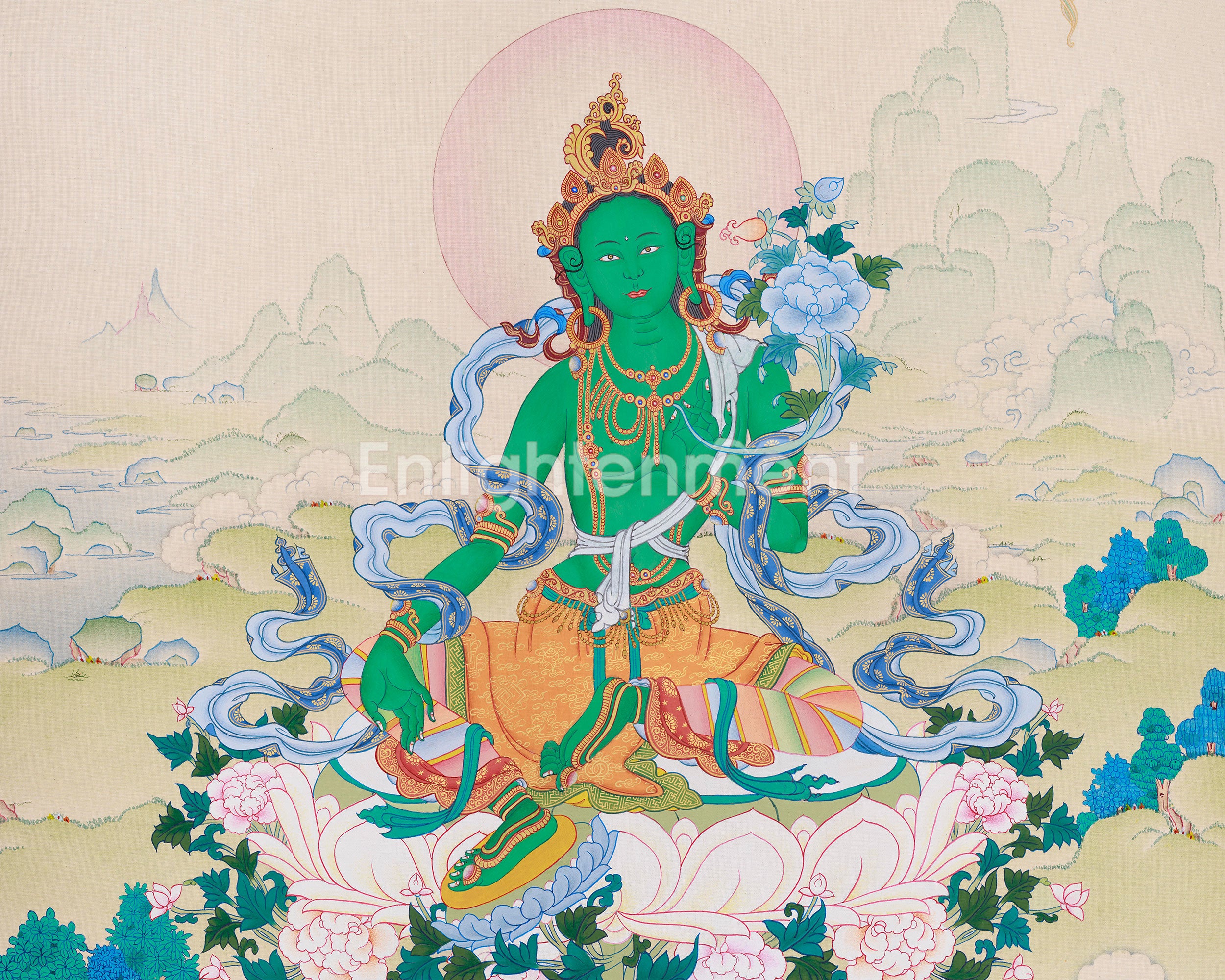 Goddess Green Tara with Amitabha Buddha | Protector of Compassion and Enlightenment