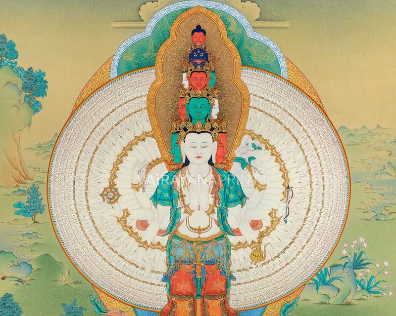 1000 Armed Chenrezig | Avalokiteshvara Thangka Print | Canvas Print