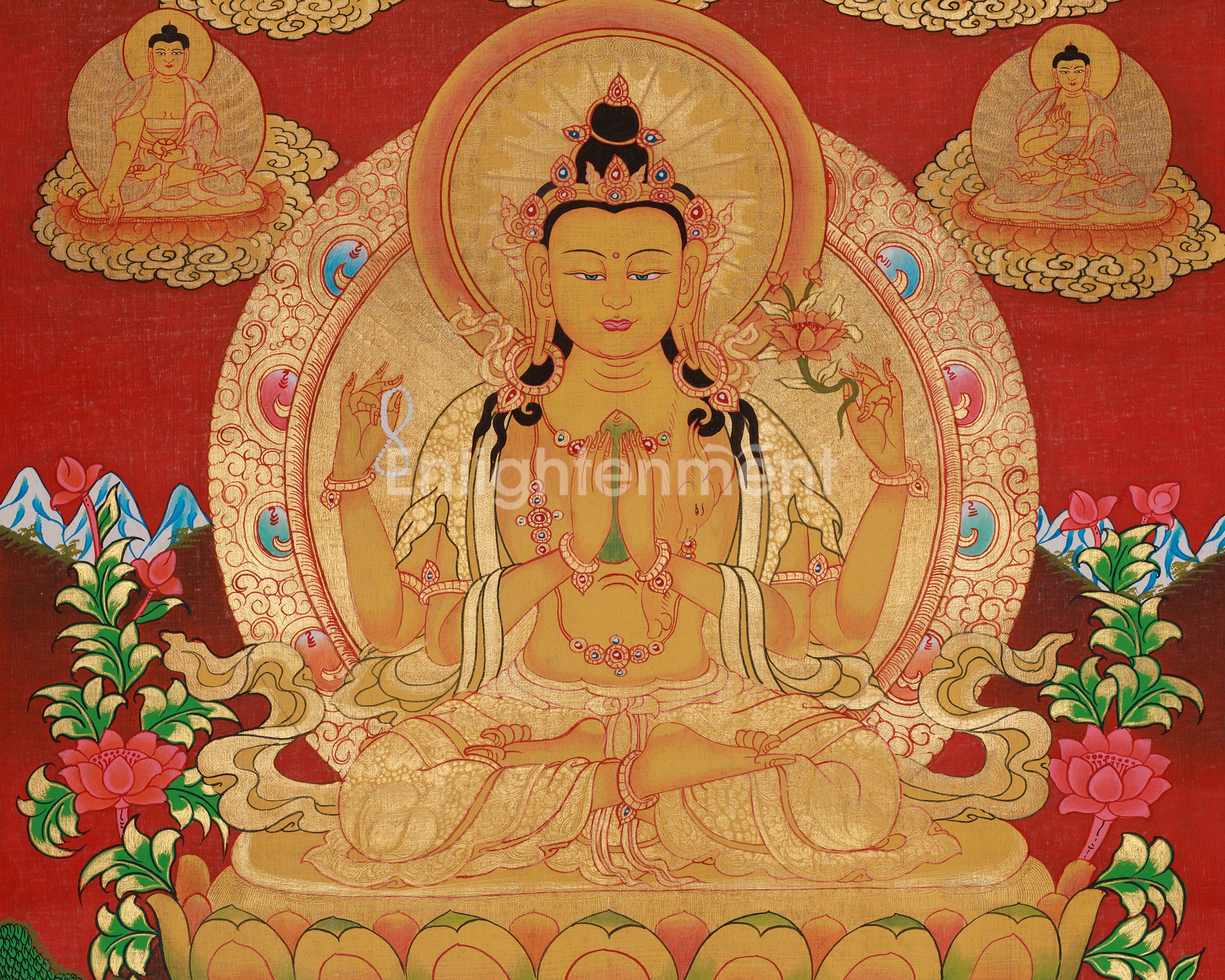 Chenrezig Sacred Buddhist Thangka | Avalokiteshvara Compassion Art