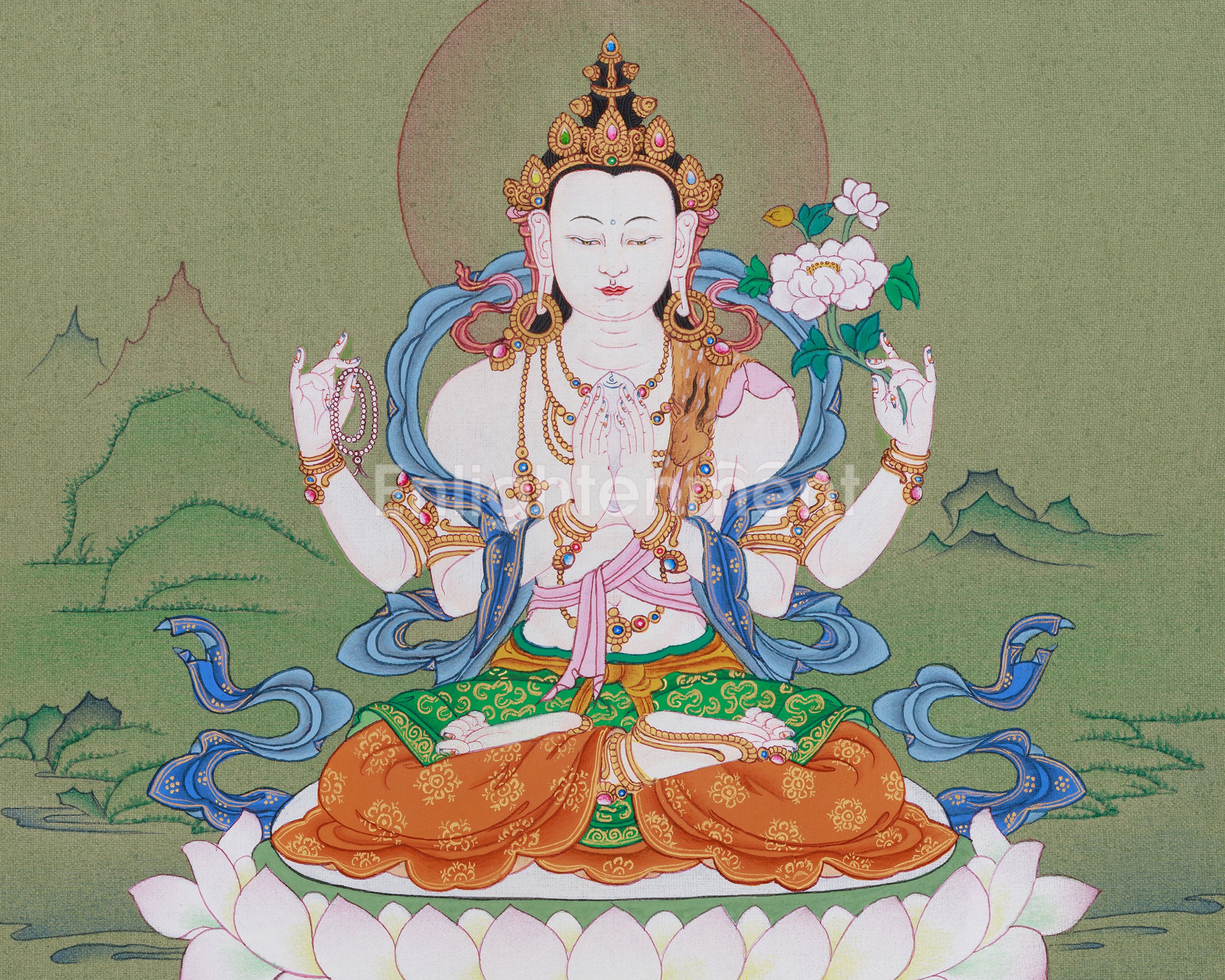 Beautiful Four-Armed Chenrezig Thangka | Avalokiteshvara Art