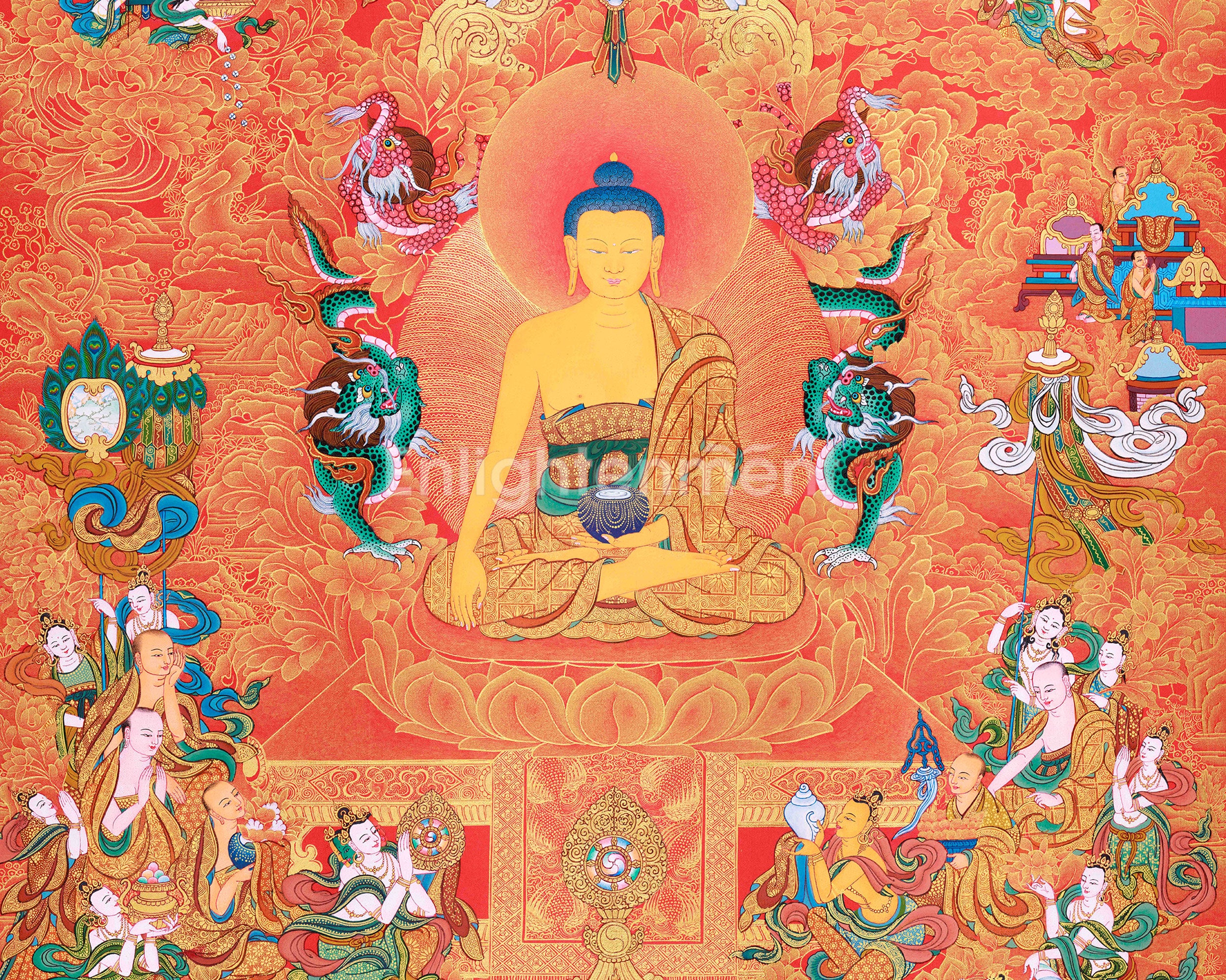 Gautama Siddhartha Buddha, 24K Gold Embellished Thangka | Sage of Shakyas