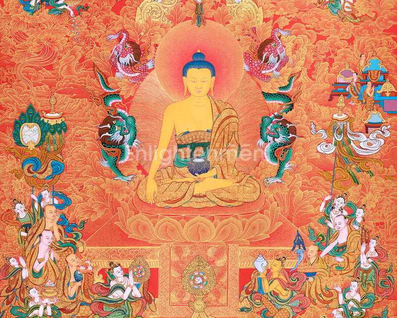 Gautama Siddhartha Buddha, 24K Gold Embellished Thangka | Sage of Shakyas