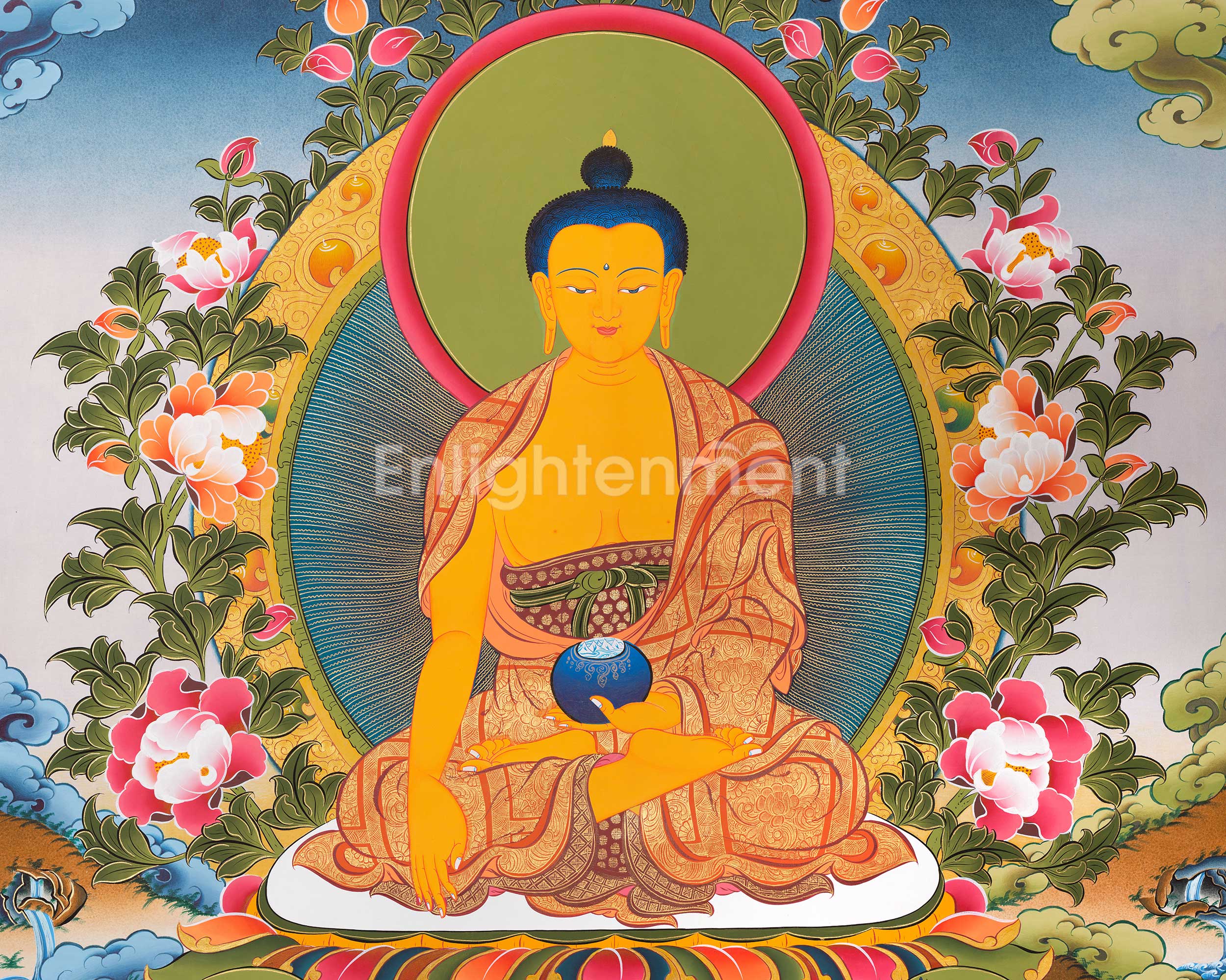 Big Shakyamuni Buddha Tibetan Thangka | Buddhist Wall Decor