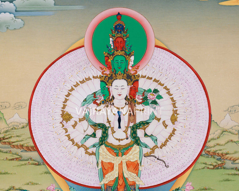Thousand Arms of Compassion | Chenrezig Thangka Print | Artwork Of Infinite Compassion Chenrezig