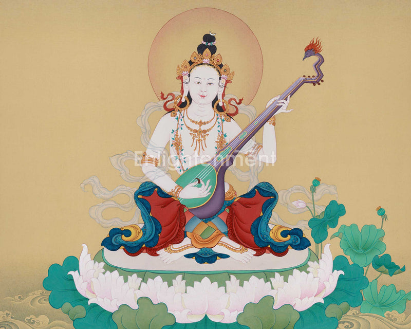 Exclusive Goddess Saraswoti Thangka | A Portrait of Divine Wisdom