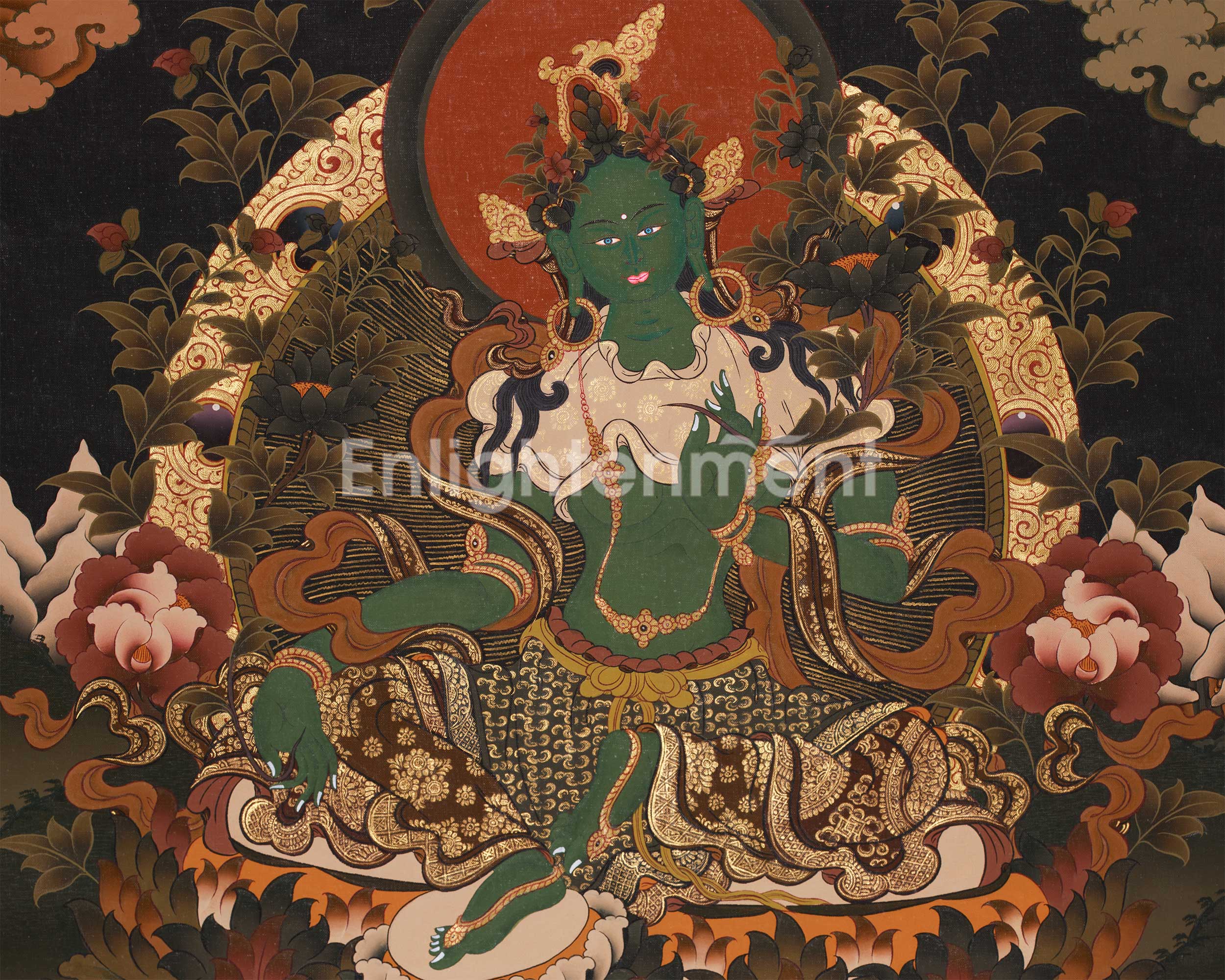 25-Inch Green Tara Painting | A Divine Symbol of Compassion and Protection