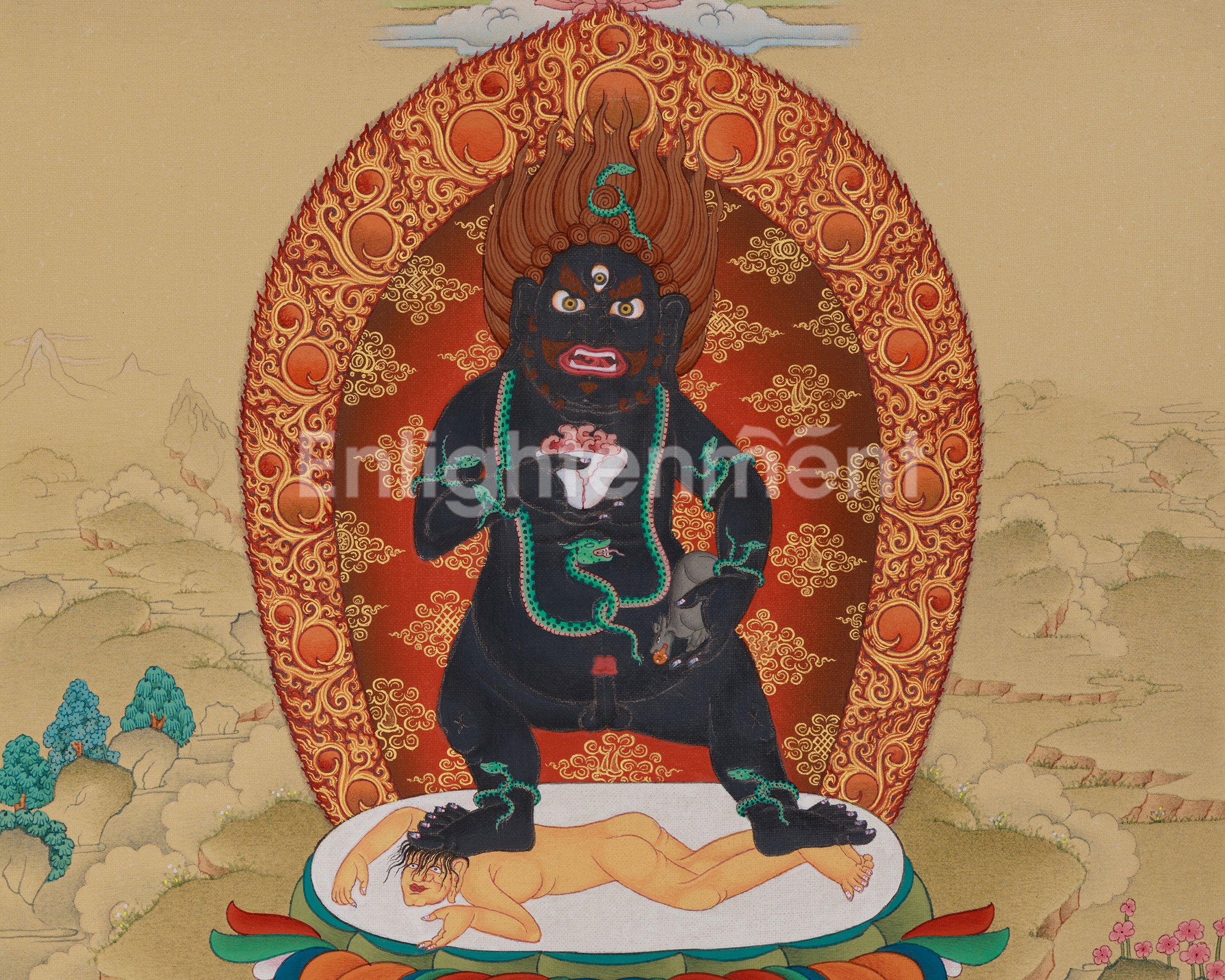 Himalayan Black Dzambhala Thangka | Tibetan Art for Prosperity, Protection, and Abundance