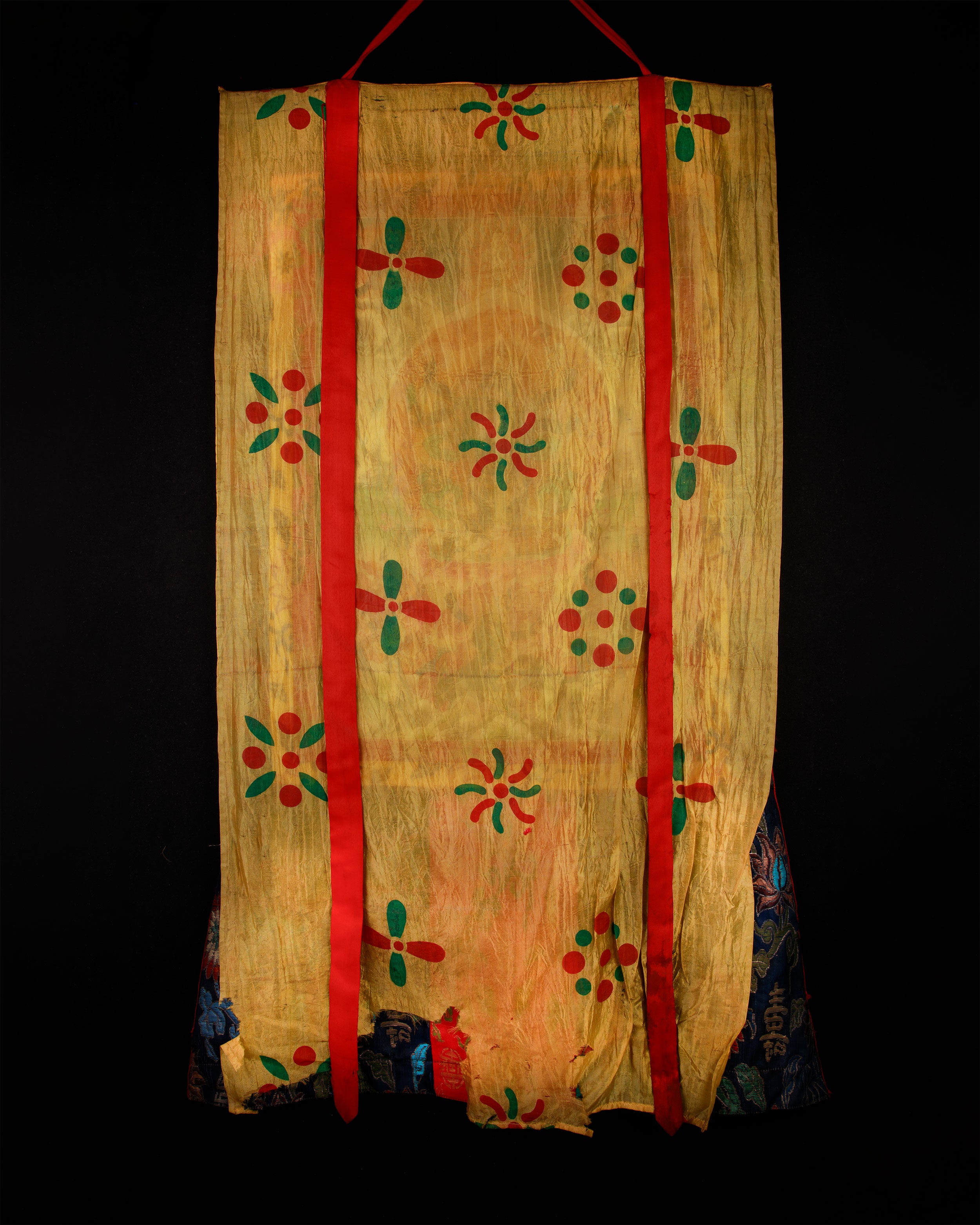 Six-Arms Mahakala Thangka With Brocade | Tibetan Protector Deity for Powerful Protection