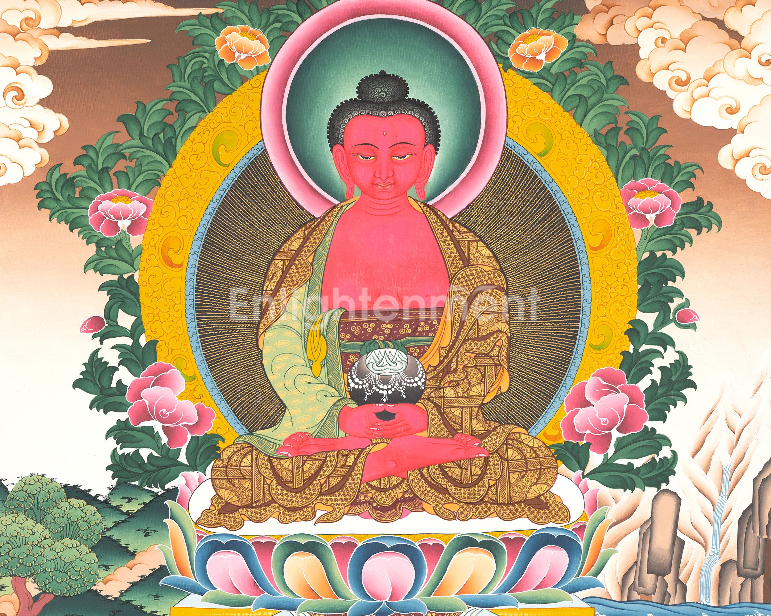 Amitabha Buddha And Green Tara Thangka | Pure Land Enlightenment & Compassionate Protection