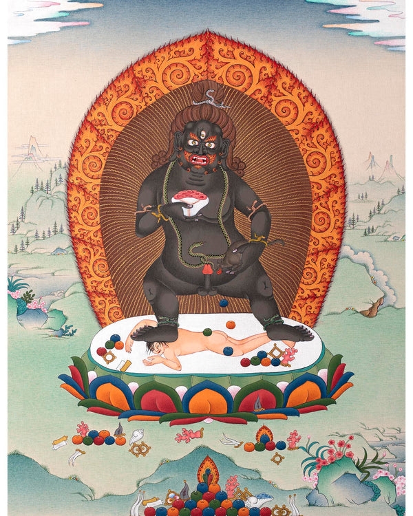 Black Dzambhala Thangka |  Himalayan Painting | Jambala Art