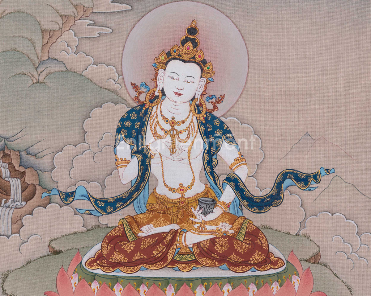Vajrasattva Buddha of Purification Thangka | Represents Luminous Nature of The Enlightened Mind