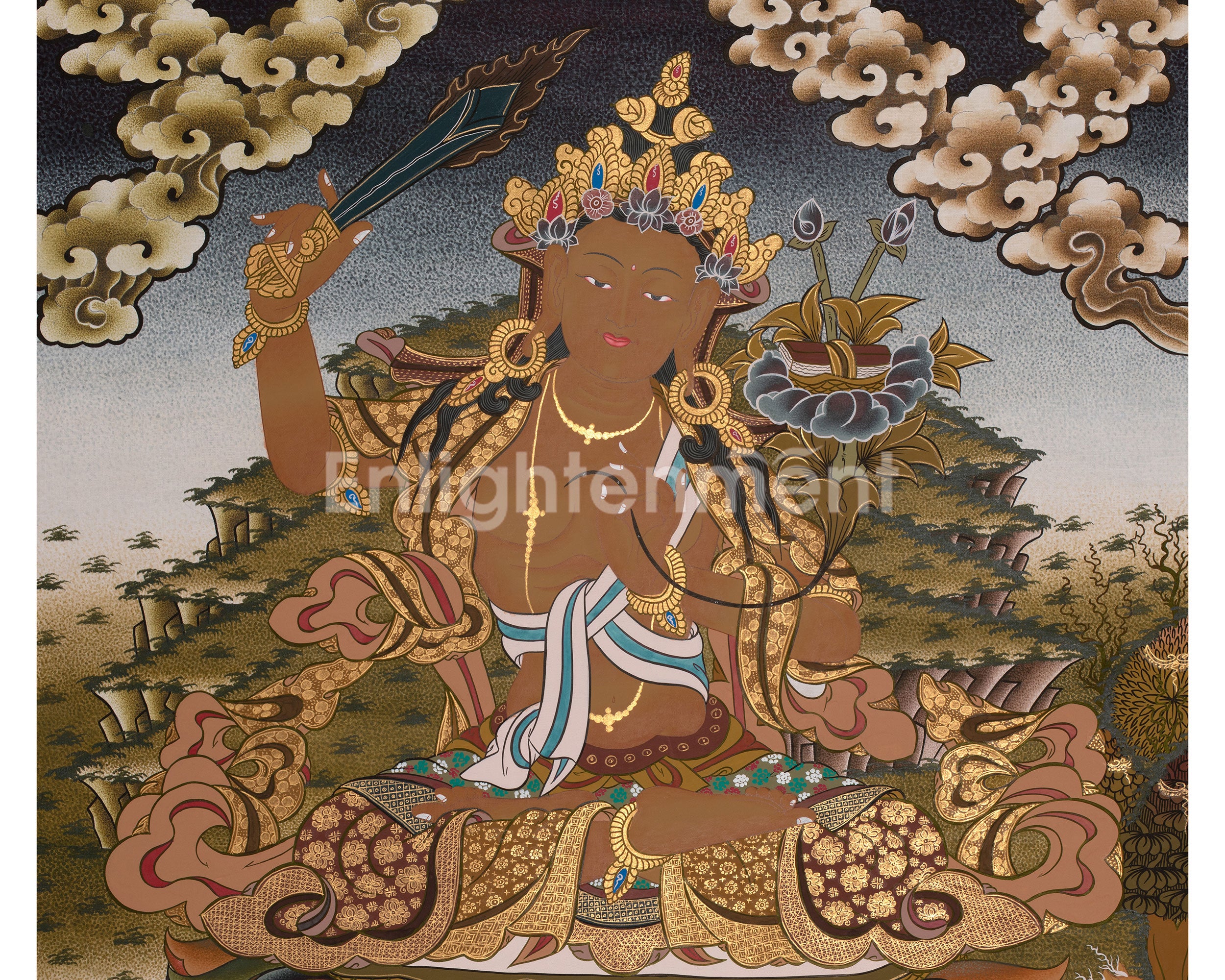 Arya Bodhisattva Manjushri Thangka | Canvas Painting For Wall Hanging