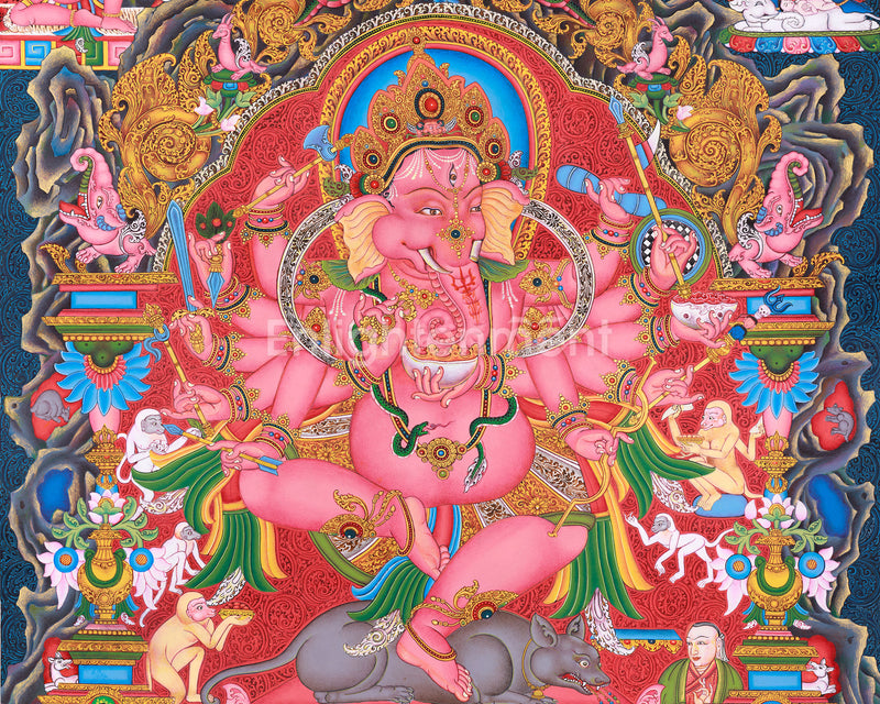 Majestic Lord Ganesha Paubha Artwork | Traditional Nepalese Art