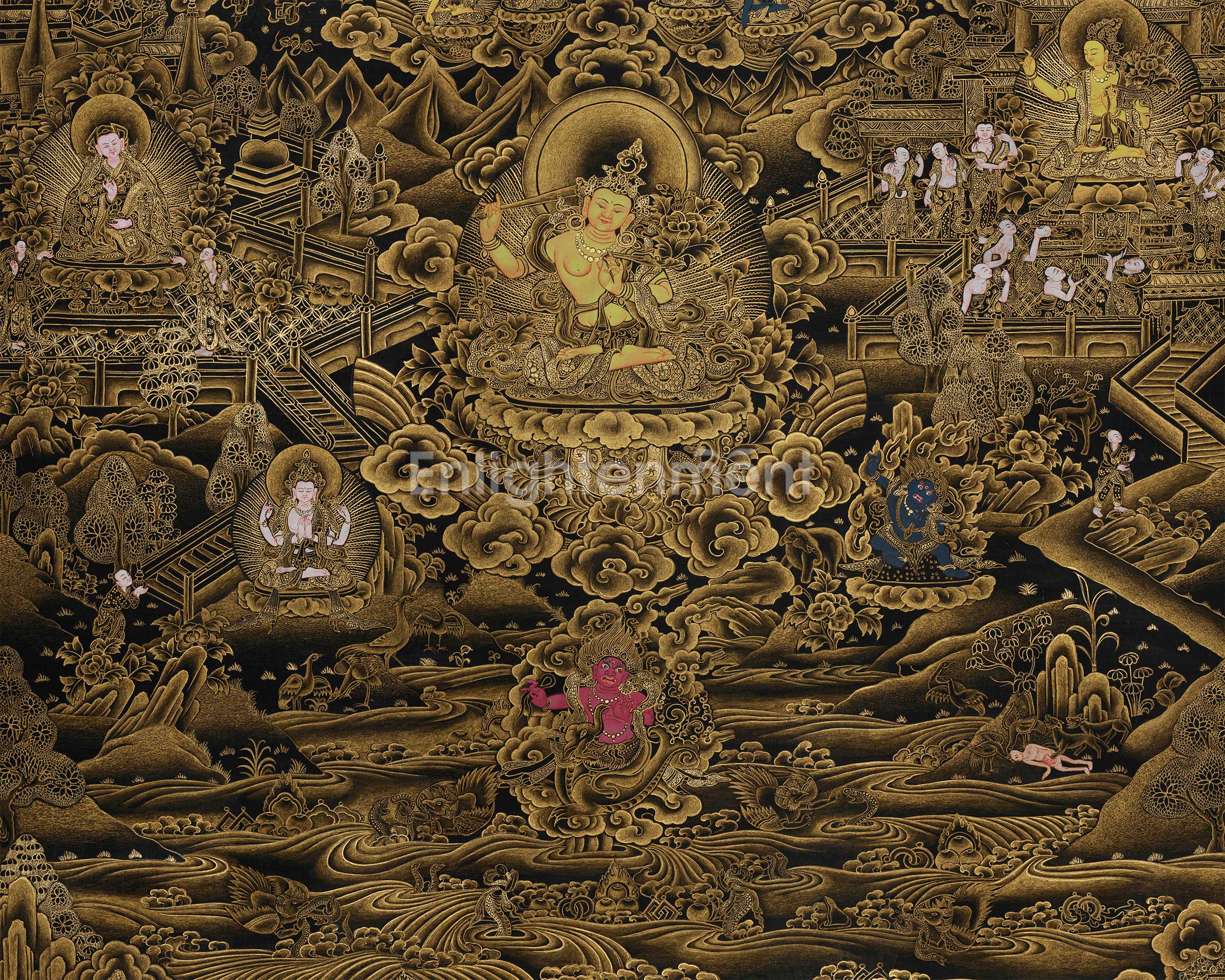 Traditional Vajrayana Buddhist Manjushri | Bodhisattva of Wisdom with 24K Gold