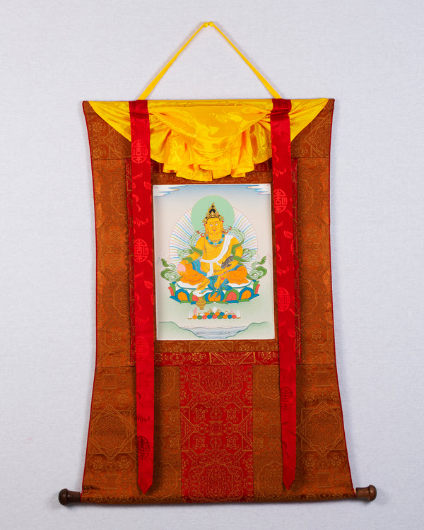 Dzambala Thangka | Himalayan Buddhist Painting (with Brocade)