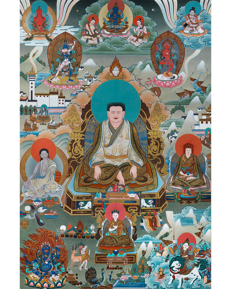 Rare Marpa Milarepa Thangka, Kagyu Lineage Master, Himalayan Vajrayana Buddhist Art