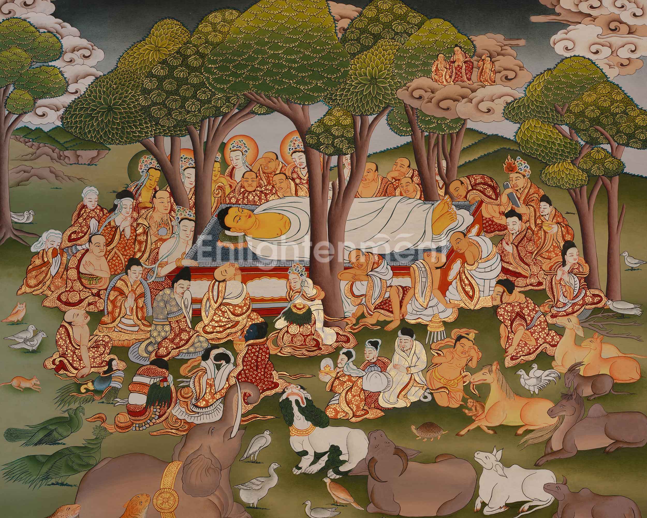 Maha Parinirvana Thangka | A Sacred Representation of the Buddha’s Final Nirvana