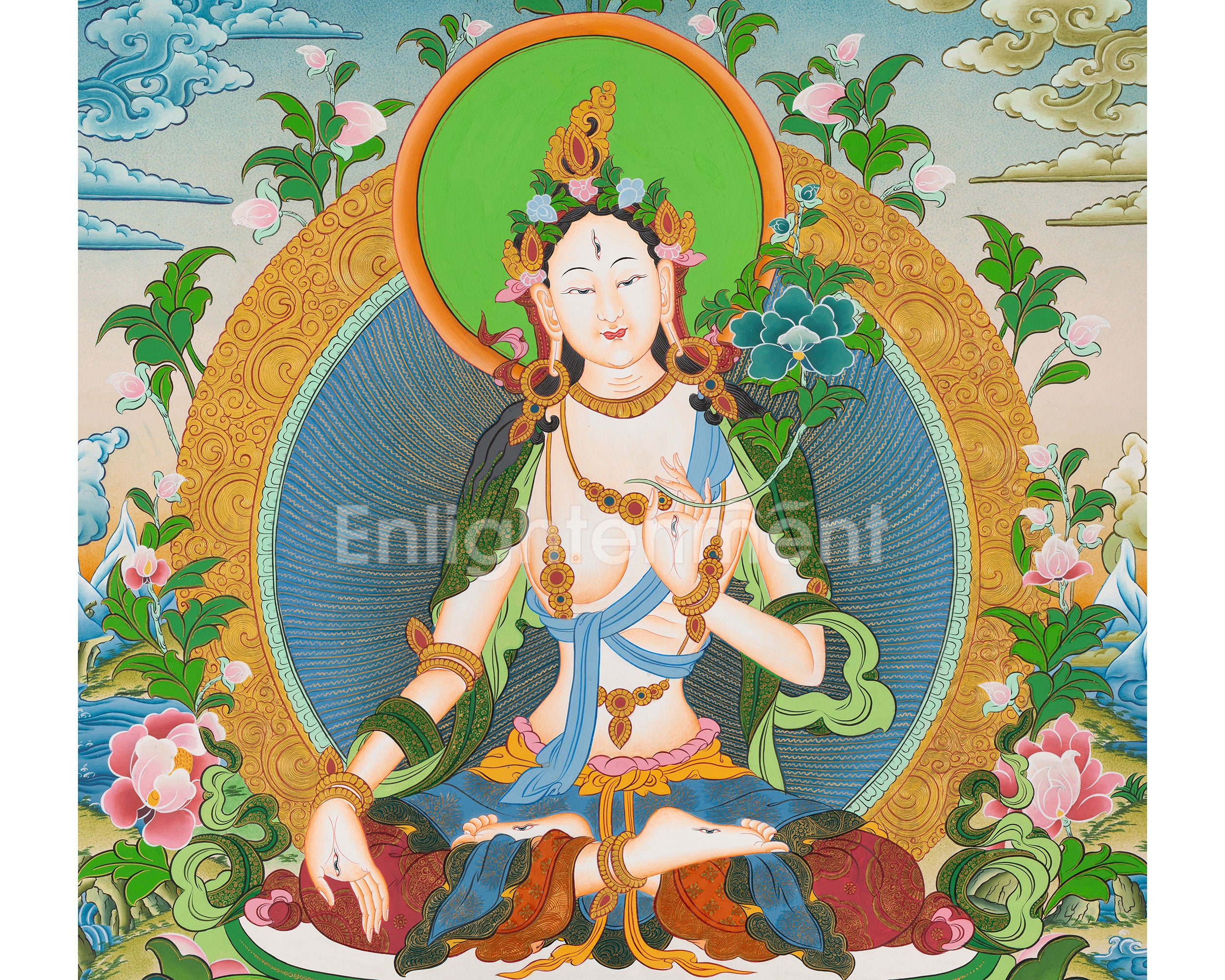 Hand-Painted White Tara (Sita Tara) Thangka | Female Buddhist Deity of Longevity