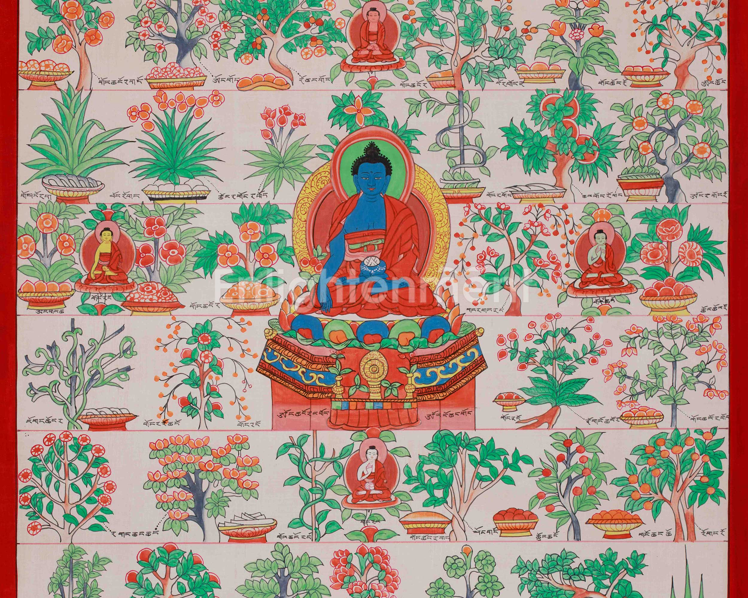 Medicine Buddha Healing Plants Thangka | Botanical Thangka