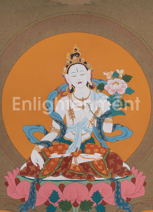 Sacred Three Long Life Deities Thangka | White Tara, Amitayus Buddha and Namgyalma