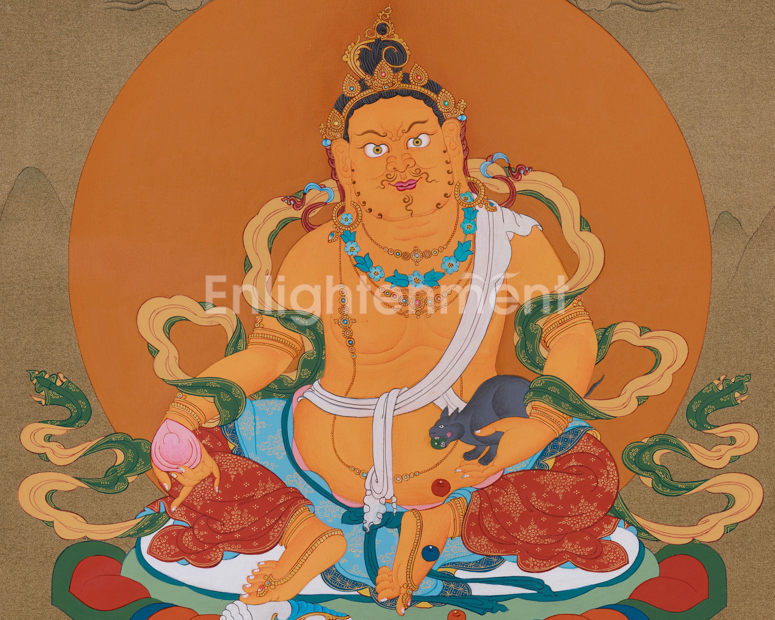 Yellow Dzambhala, God of Wealth Thangka | Divine Prosperity and Abundance