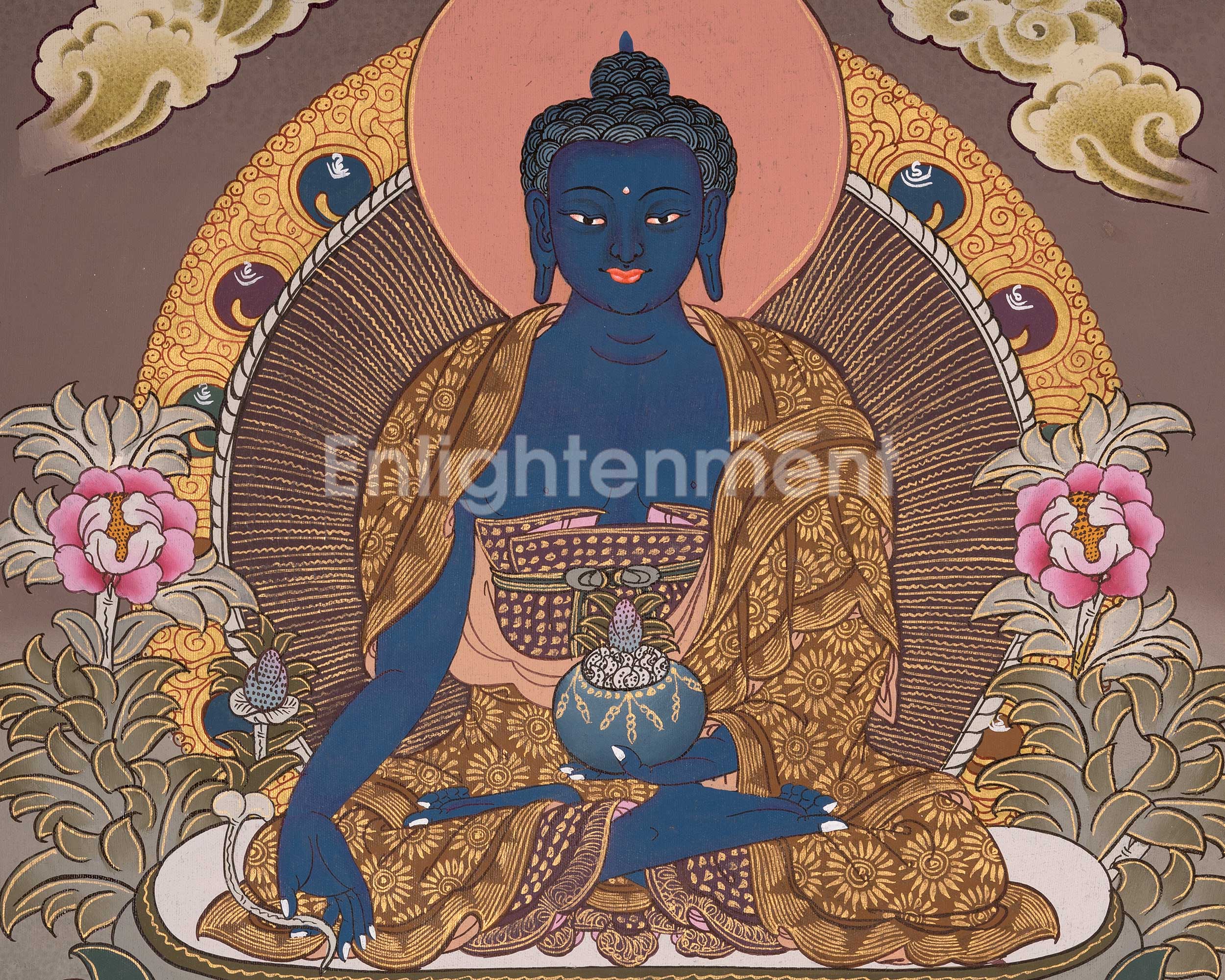 Original Hand-Painted Blue Medicine Buddha Thangka | Bhaisajyaguru Thanka Painting
