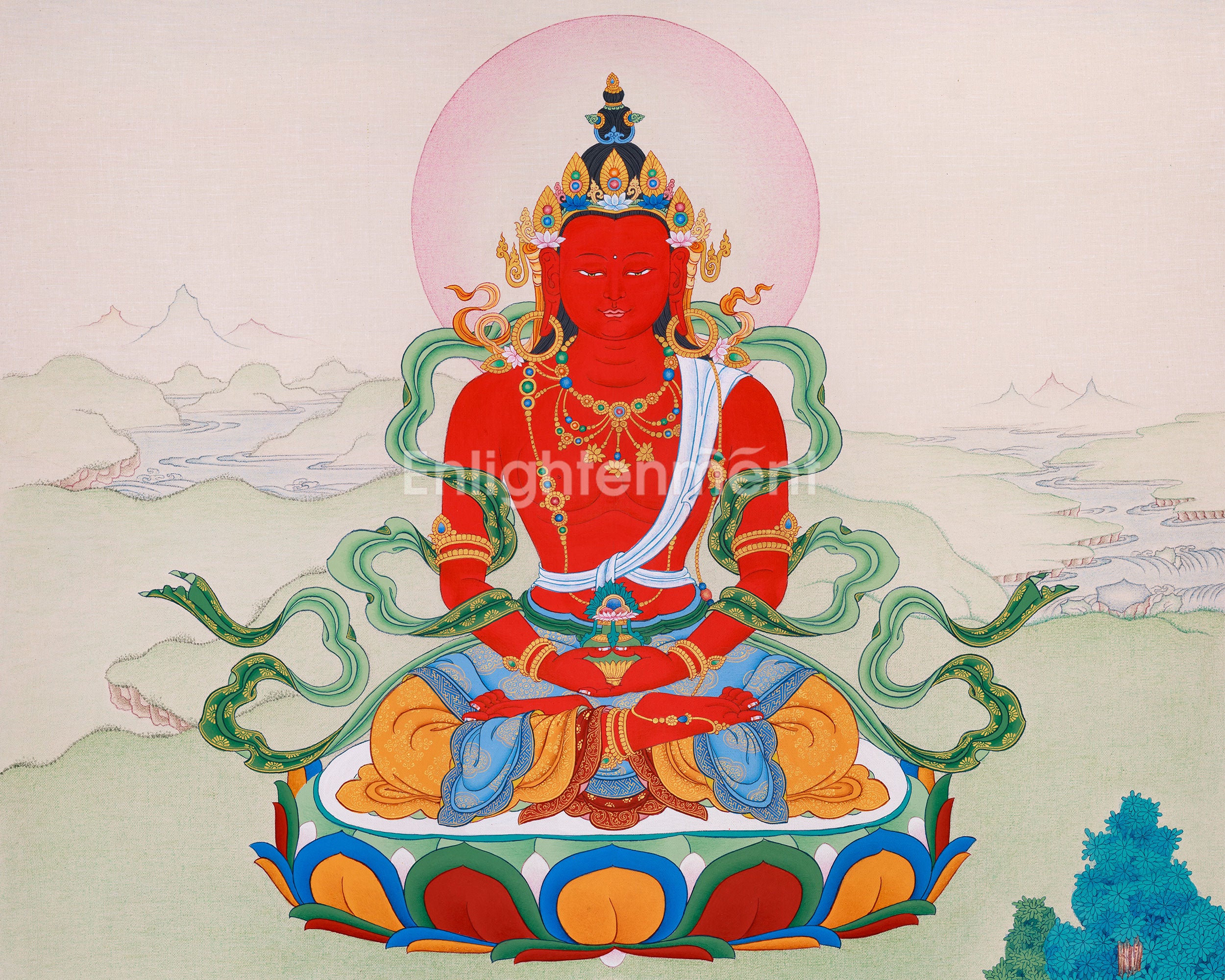 Amitayus Buddha Artwork | Hand-Painted Tibetan Buddhist Thangka | Longevity and Spiritual Enlightenment