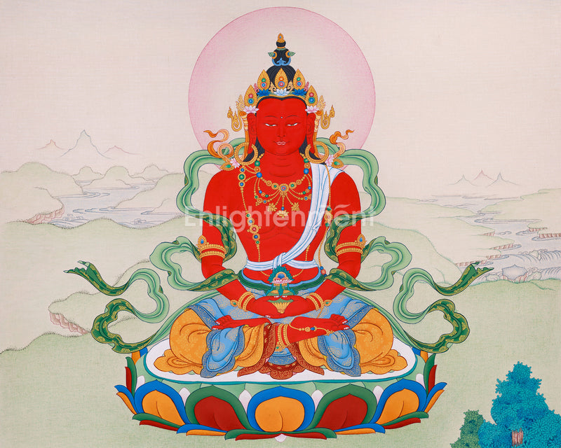 Amitayus Buddha Artwork | Hand-Painted Tibetan Buddhist Thangka | Longevity and Spiritual Enlightenment